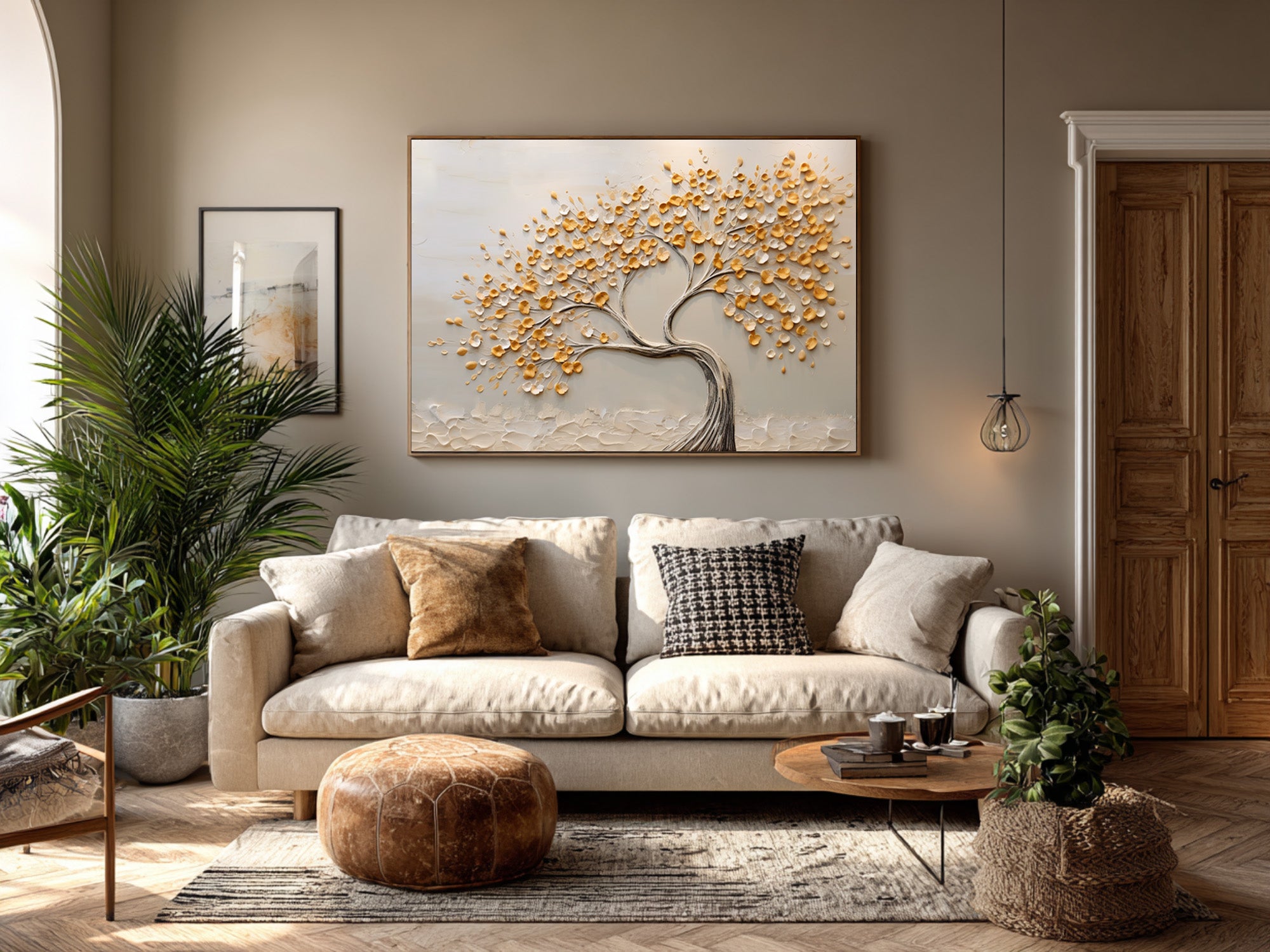 Golden Tree Art 3D Textured Leaves Painting #WG 090