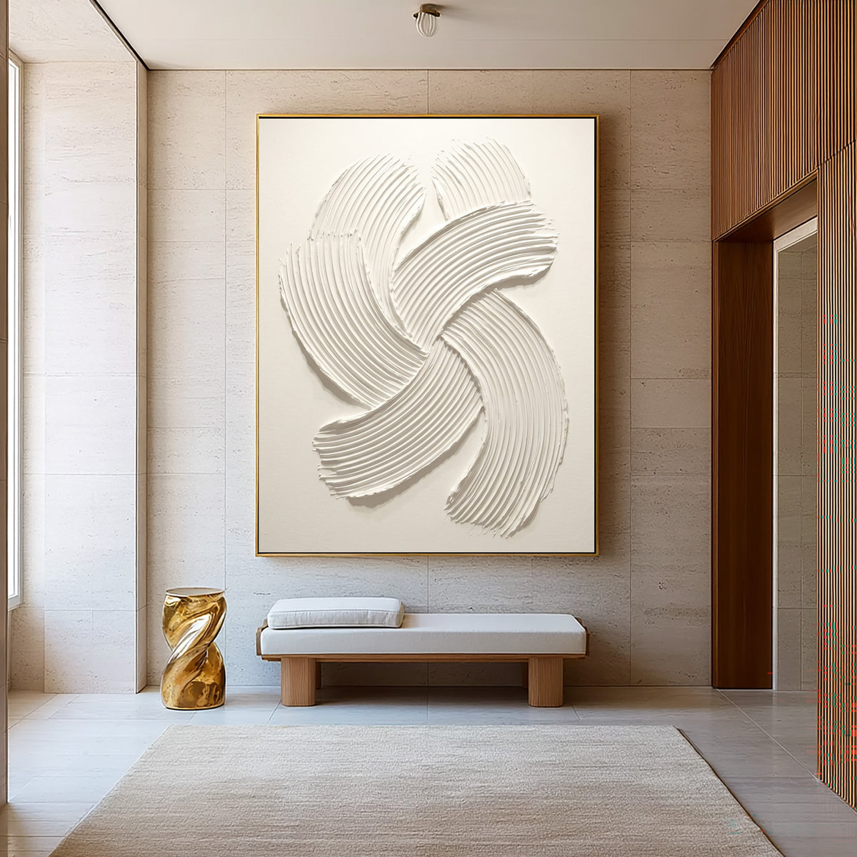 Soft Spiral Sculptural White Abstract Painting Handmade Textured Relief Minimalist Contemporary Wall Art