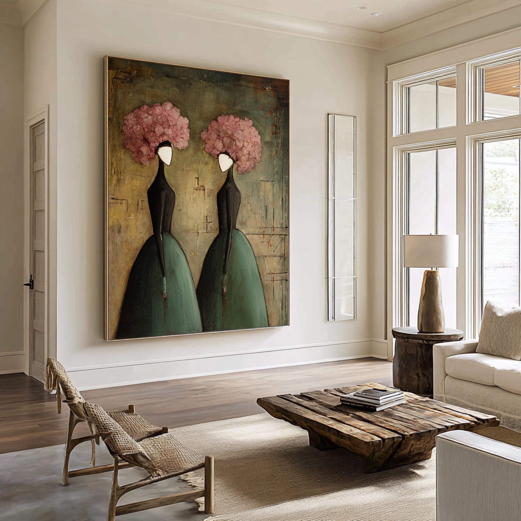Large Floral Figurative Wall Art Elegant Women Canvas Painting