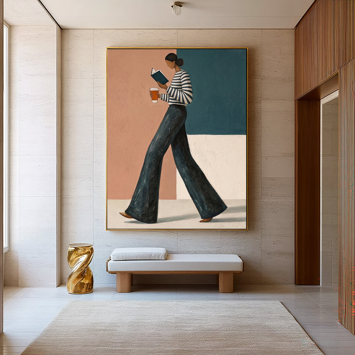 Contemporary Fashion Woman Painting Striped Sweater Wide Leg Pants Wall Art