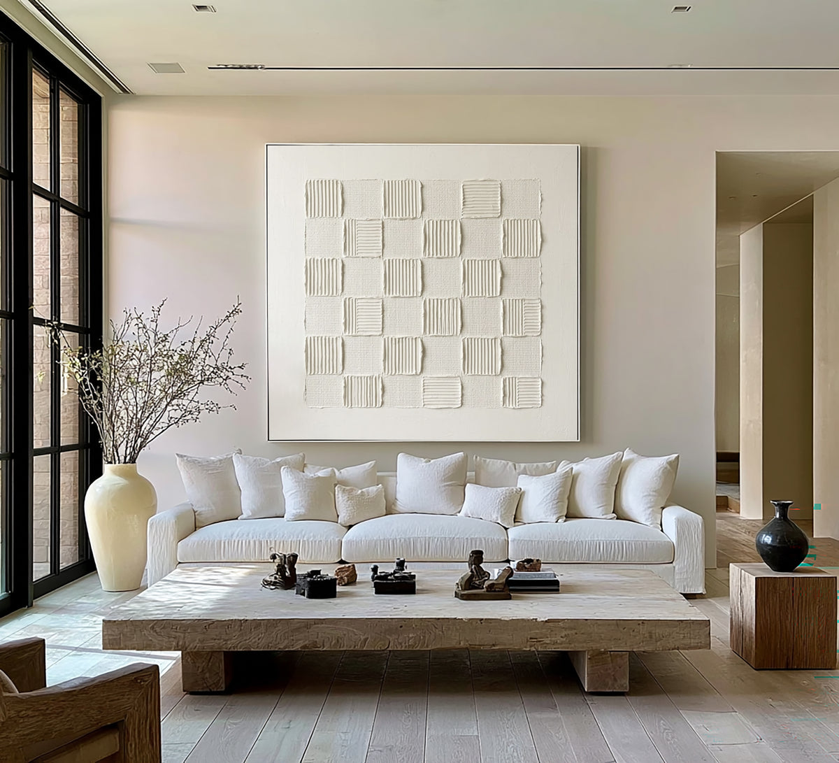 Woven Rhythm White Textured Wall Art Large Abstract Relief Painting Modern Minimalist Interior Decor