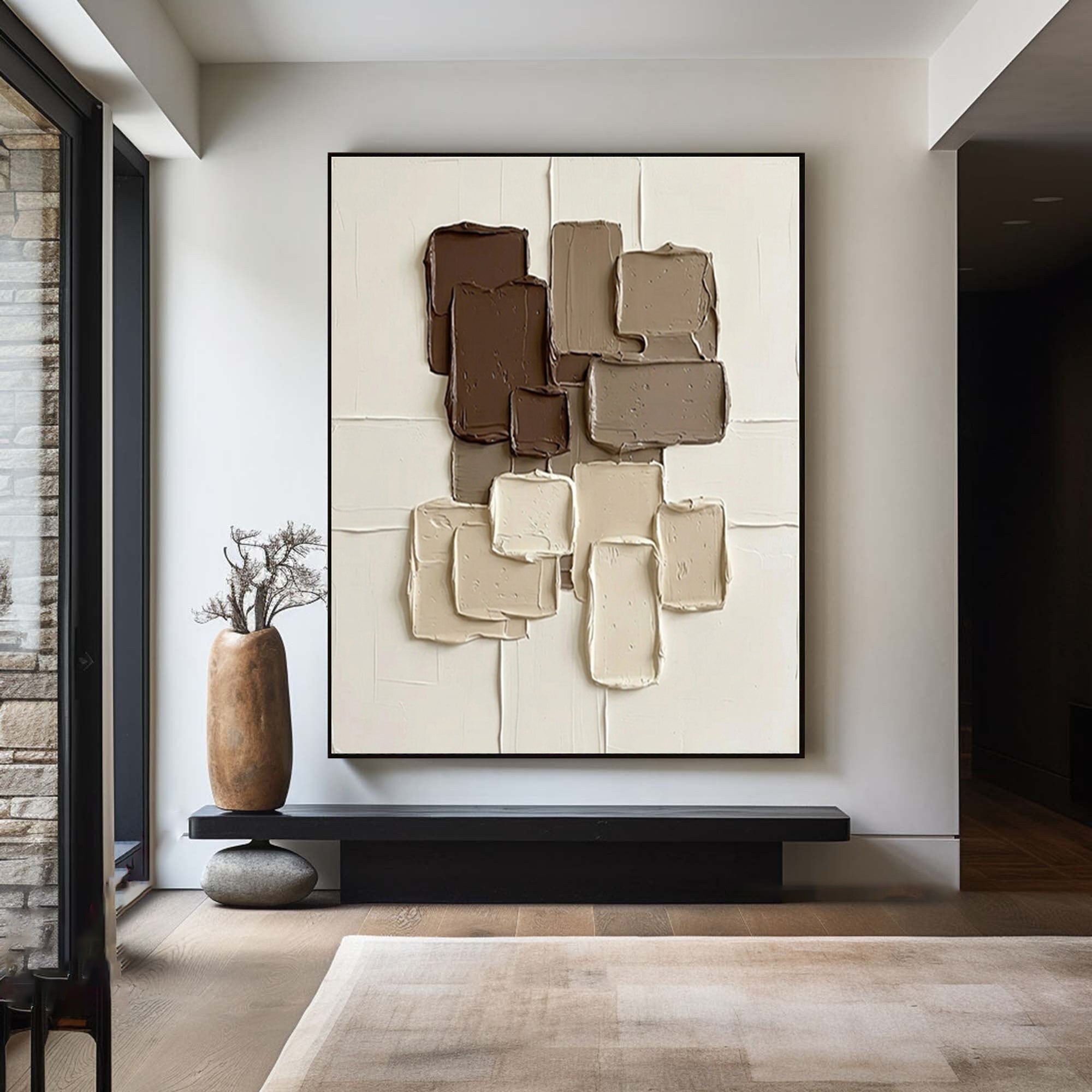 Large Modern Mocha Abstract Canvas Art Neutral Textured Wall Decor 