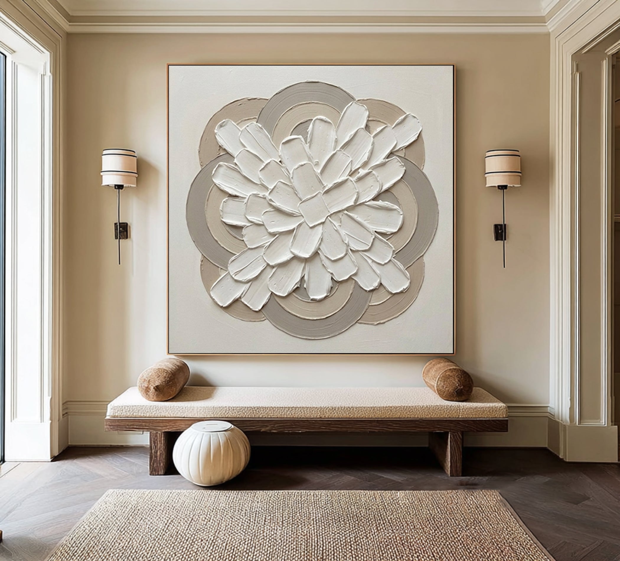 Large Petal Relief Mandala Wall Art Hand Painted Texture Painting