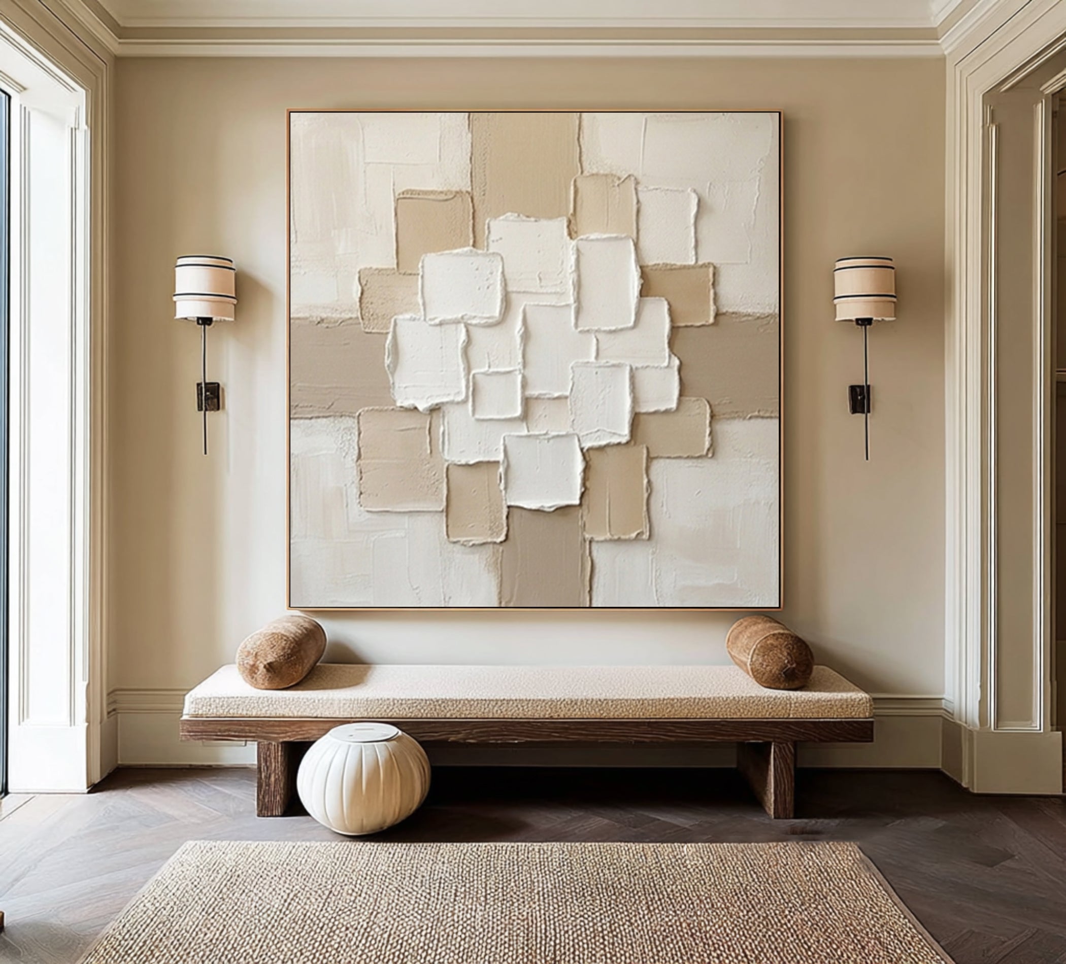 Large Ivory Balance Relief Wall Art Contemporary Neutral Painting 