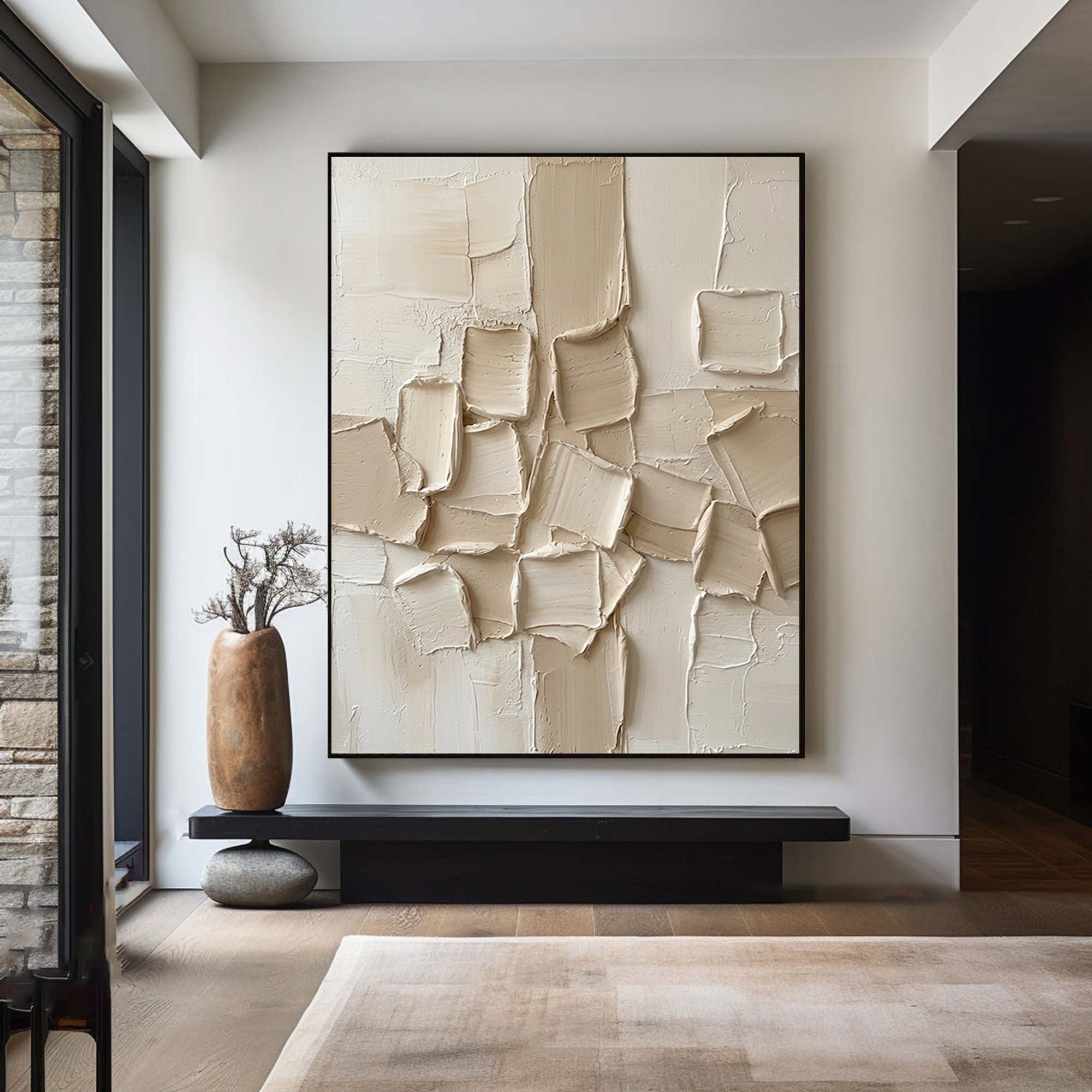Large Neutral Textured Canvas Art Modern Minimalist Painting