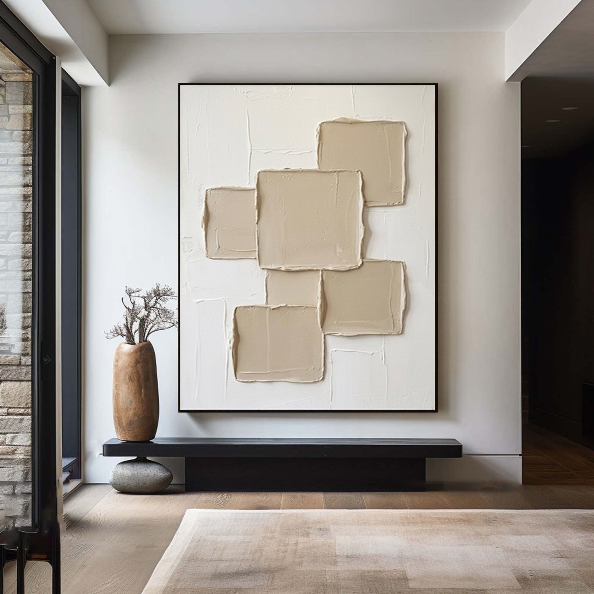 Large Geometric Textured Canvas Art Neutral Abstract Wall Decor