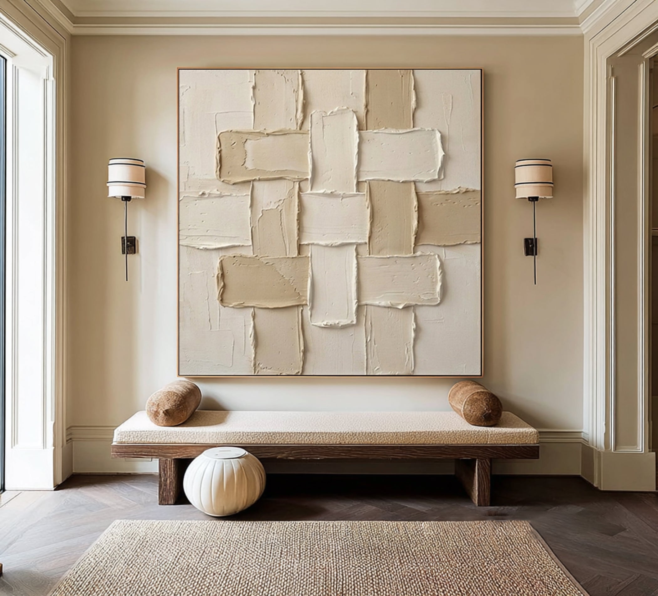 Large Balanced Relief Grid Wall Art Minimalist Neutral Painting