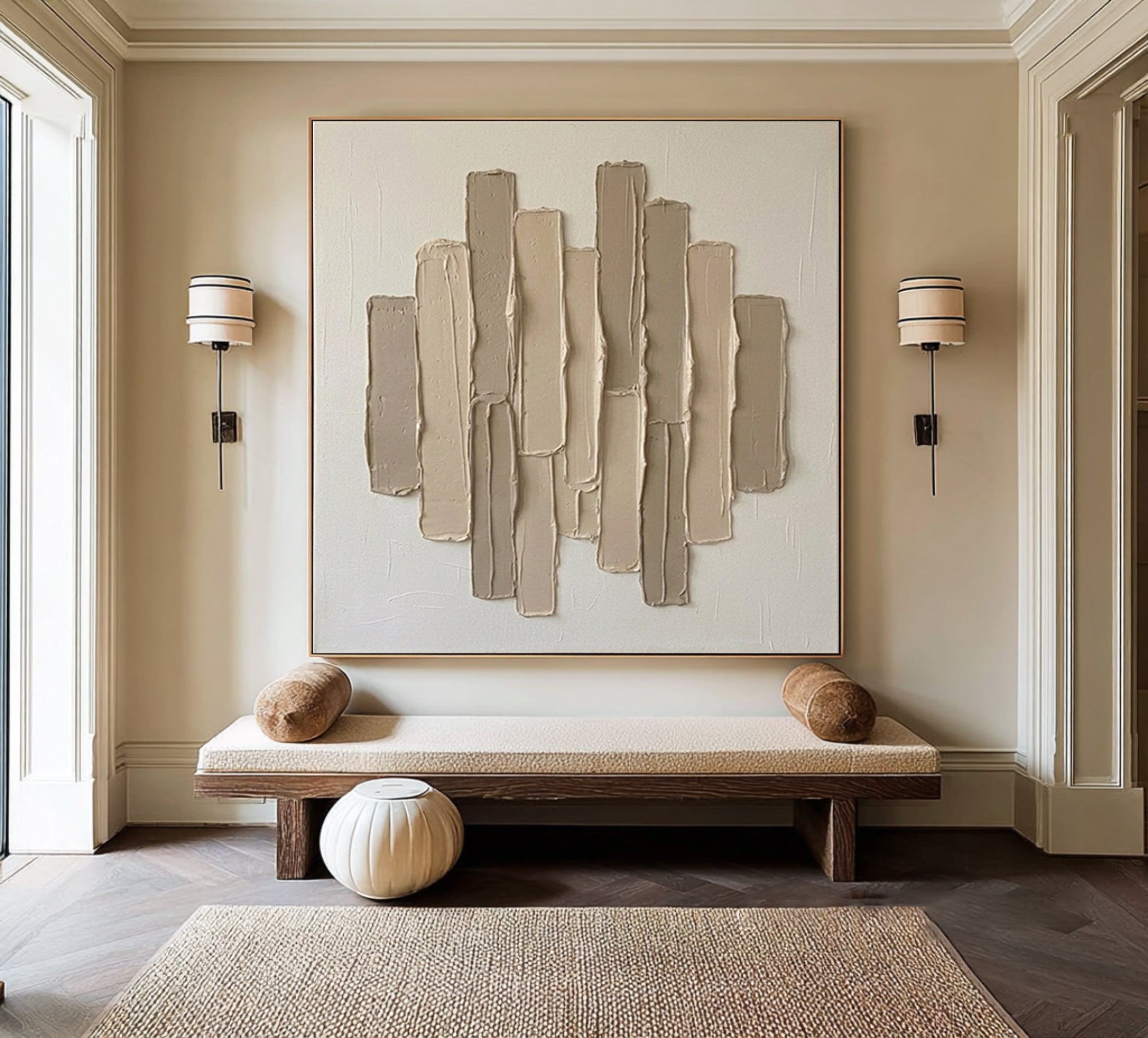 Large Architectural Columns Wall Art Neutral Textured Relief Painting 