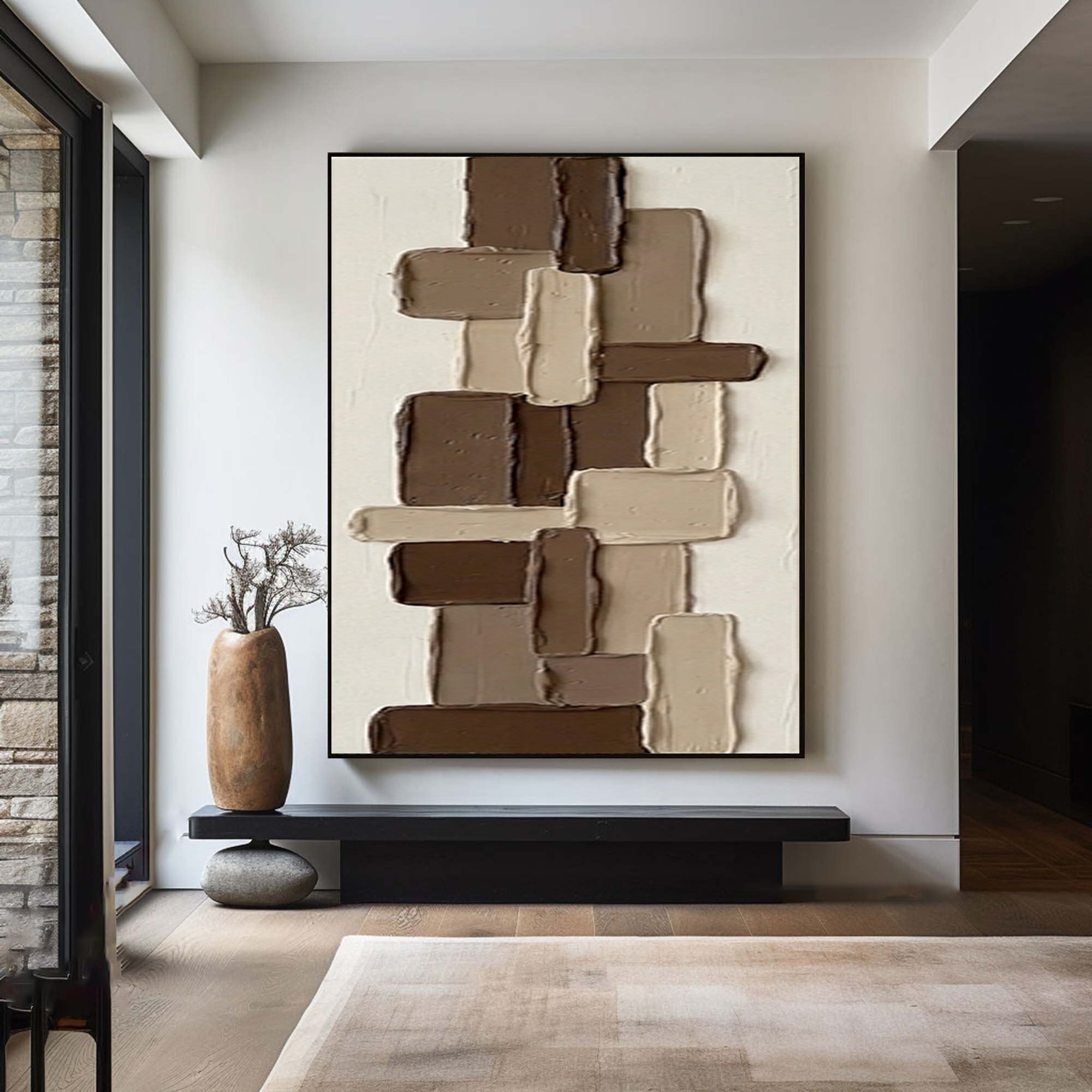 Large Architectural Brown Texture Wall Art Handmade Canvas Painting