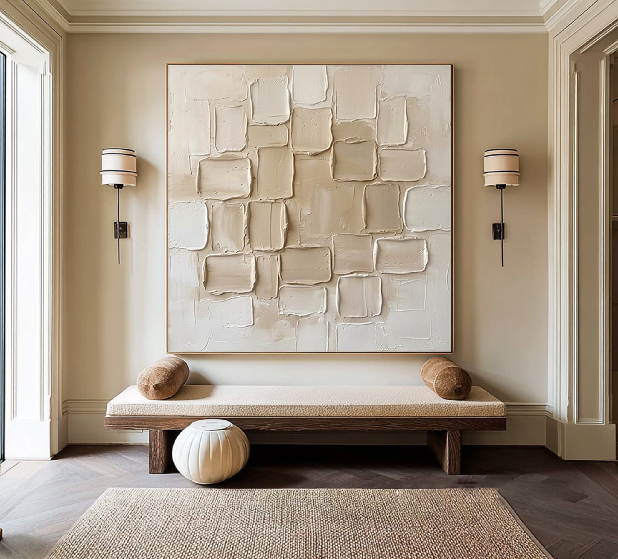 Large Neutral Sculptural Layers Wall Art Hand Painted Texture Painting 
