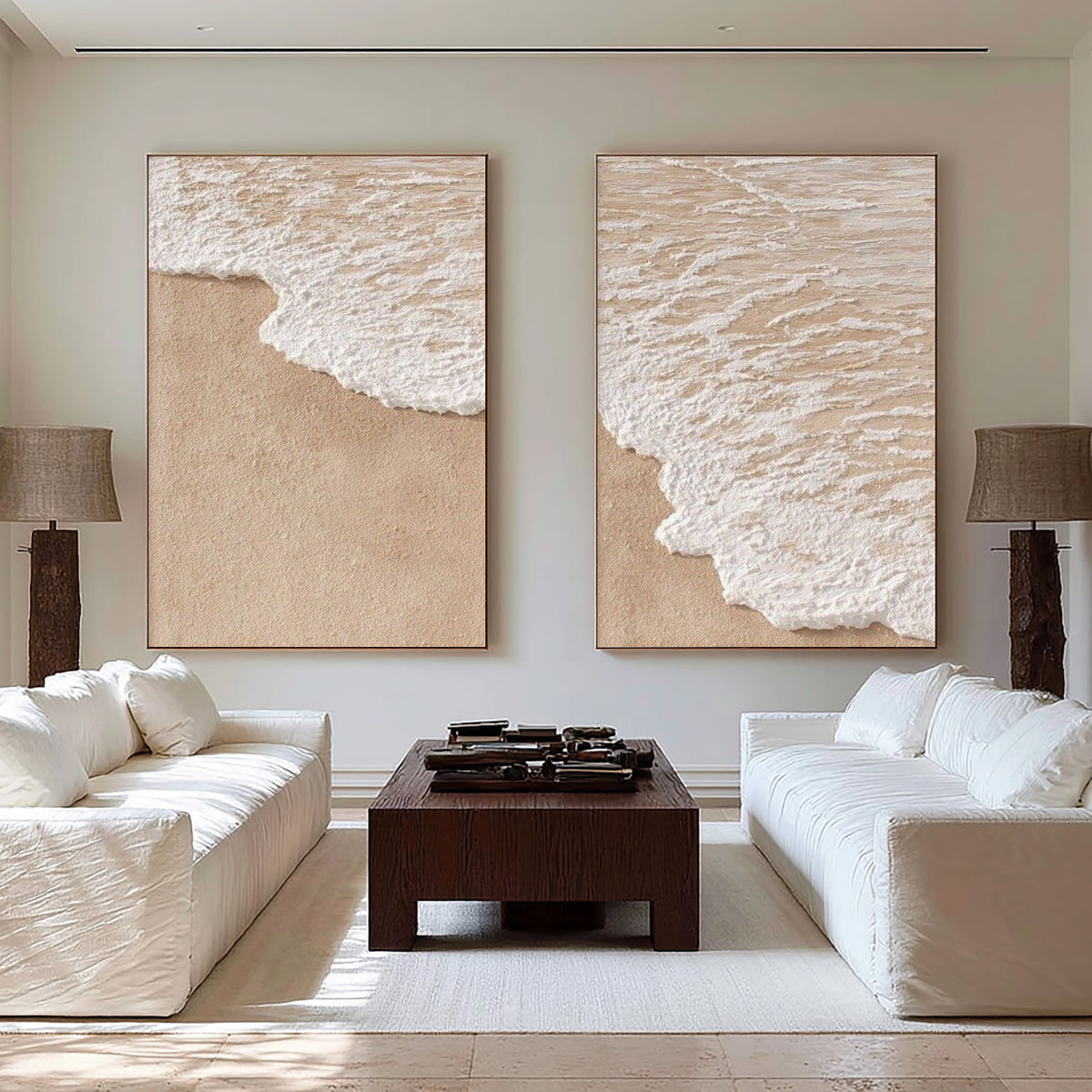 Where The Tide Meets The Shore Diptych Coastal Wall Art Textured Ocean Wave Painting Beach House Decor