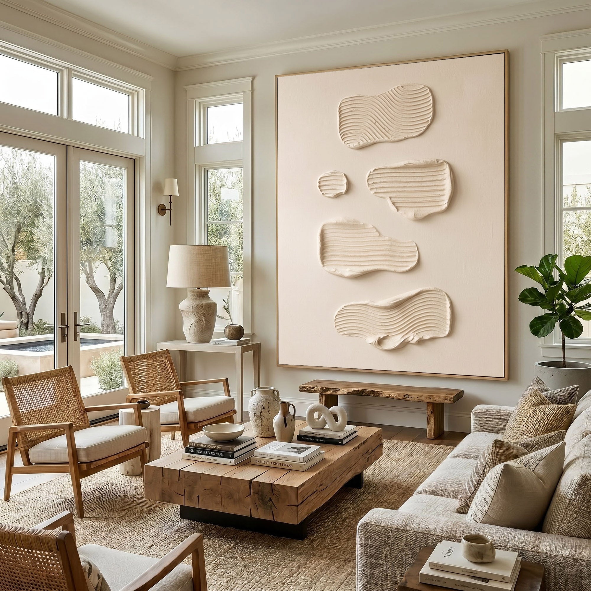 Large Textured Wall Art Minimalist Abstract Plaster Painting Neutral Modern Contemporary Home Decor