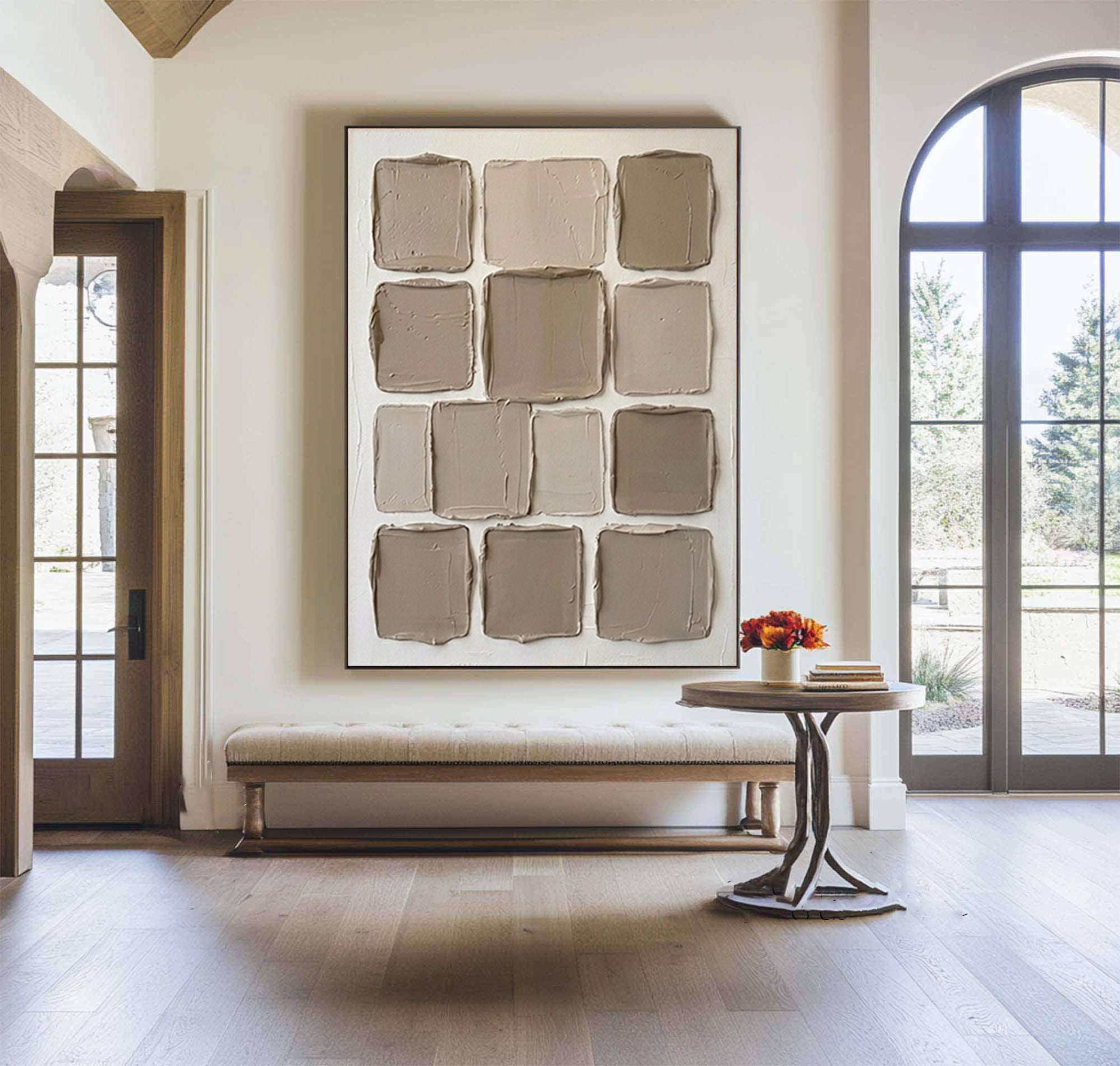 Large Neutral Textured Wall Art Minimalist Geometric Canvas Painting