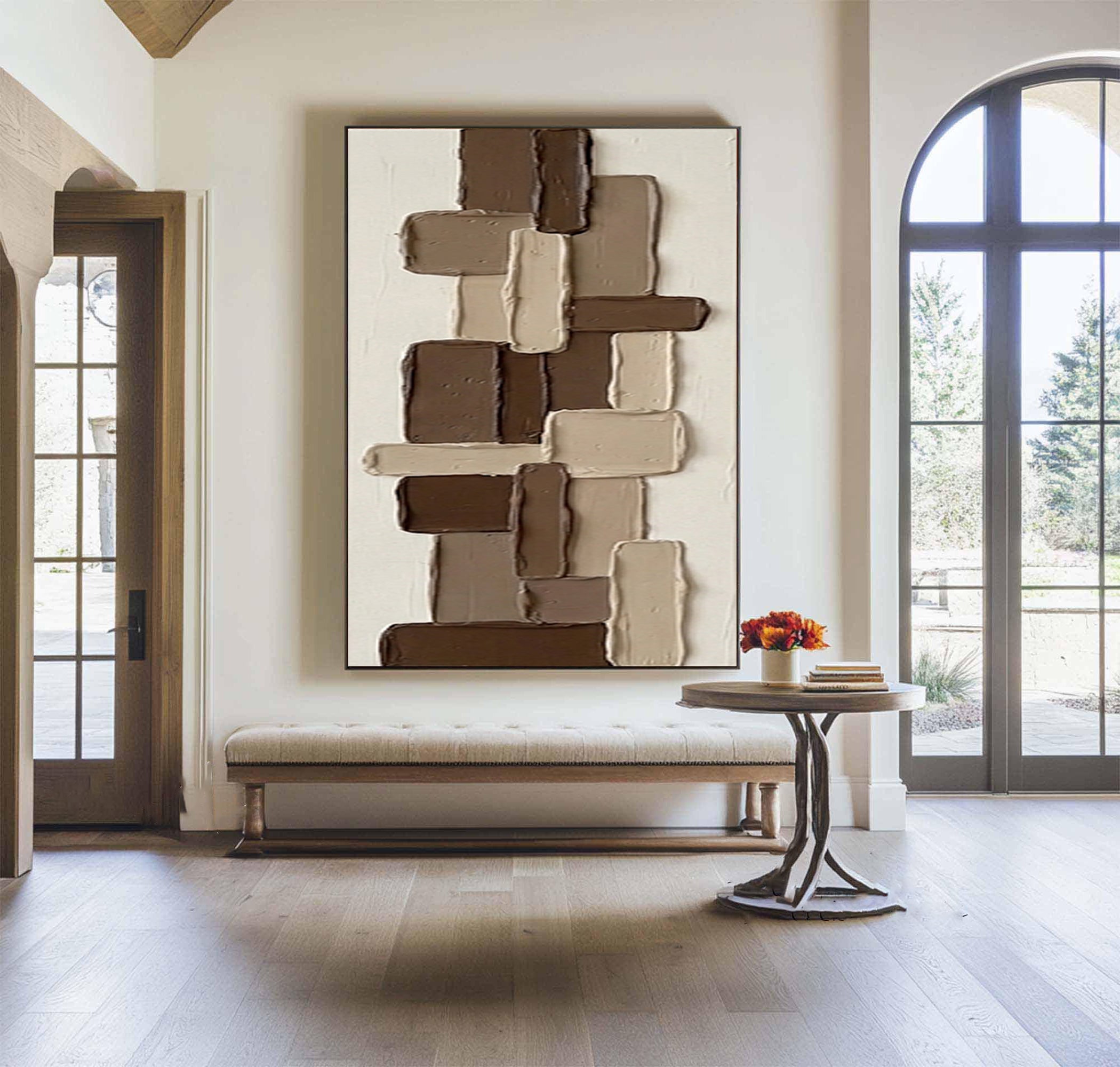 Large Architectural Brown Texture Wall Art Handmade Canvas Painting