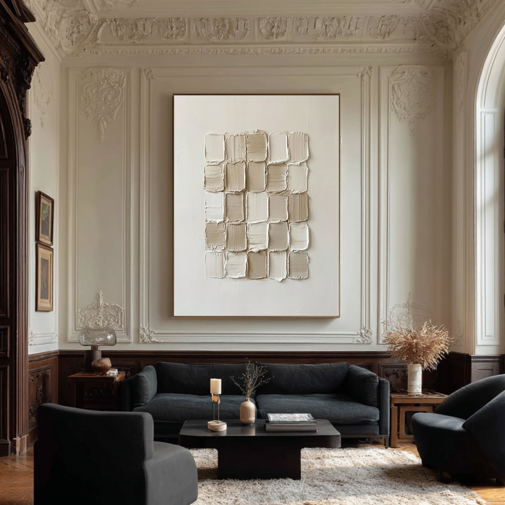 Large Neutral Textured Block Wall Art Horizontal Abstract Canvas Painting