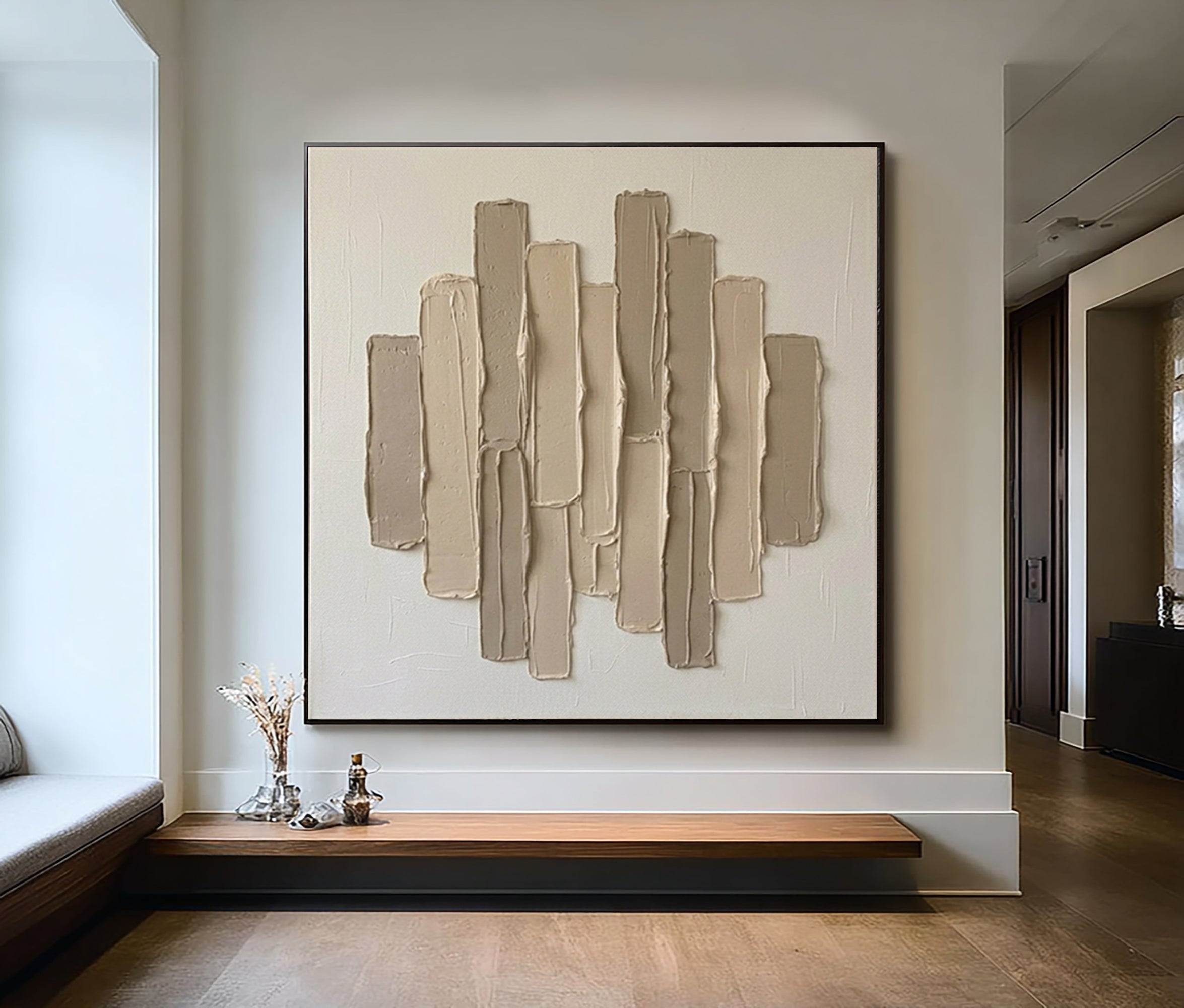 Large Architectural Columns Wall Art Neutral Textured Relief Painting 