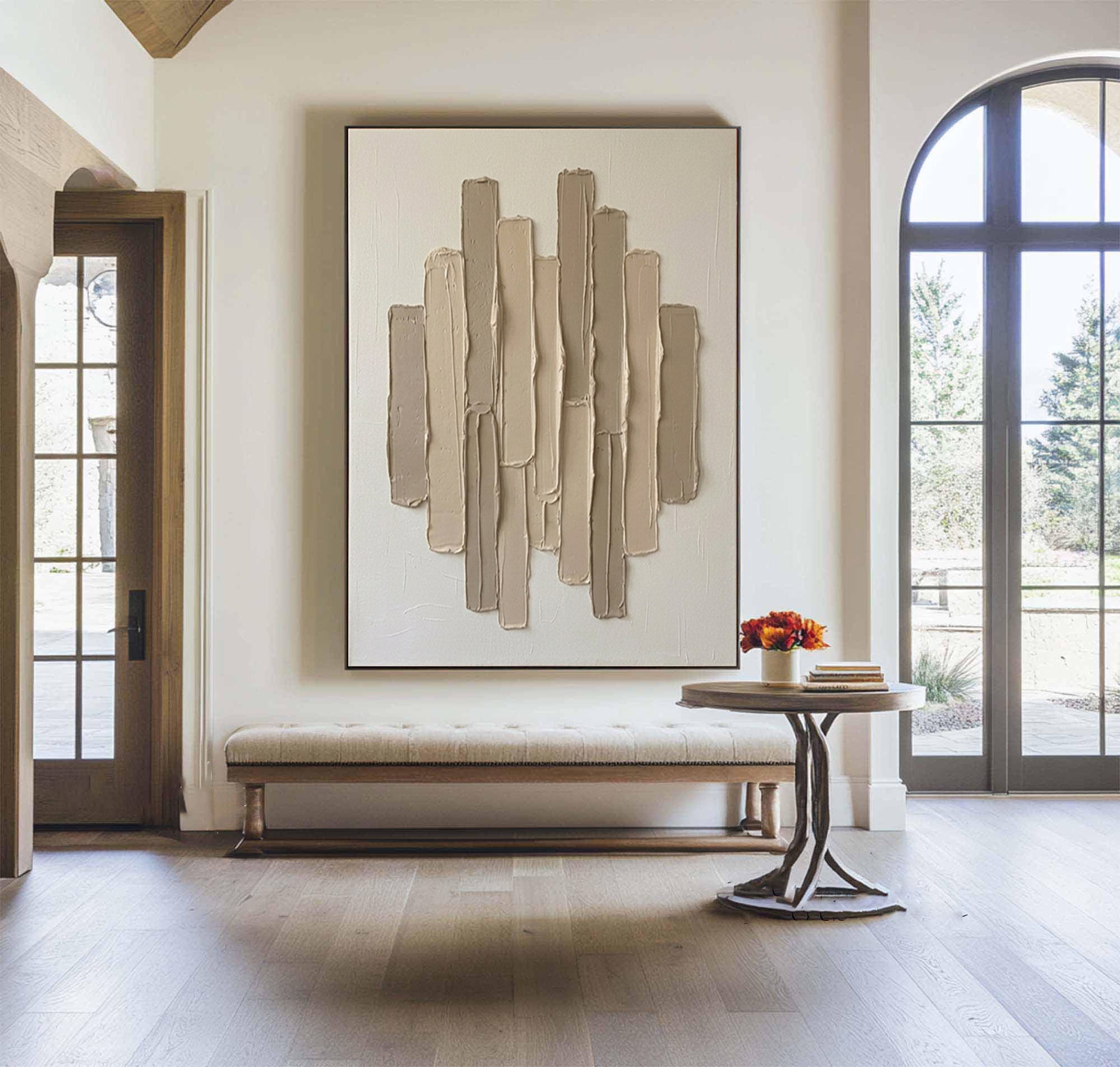 Large Vertical Textured Wall Art Neutral Abstract Canvas Decor 