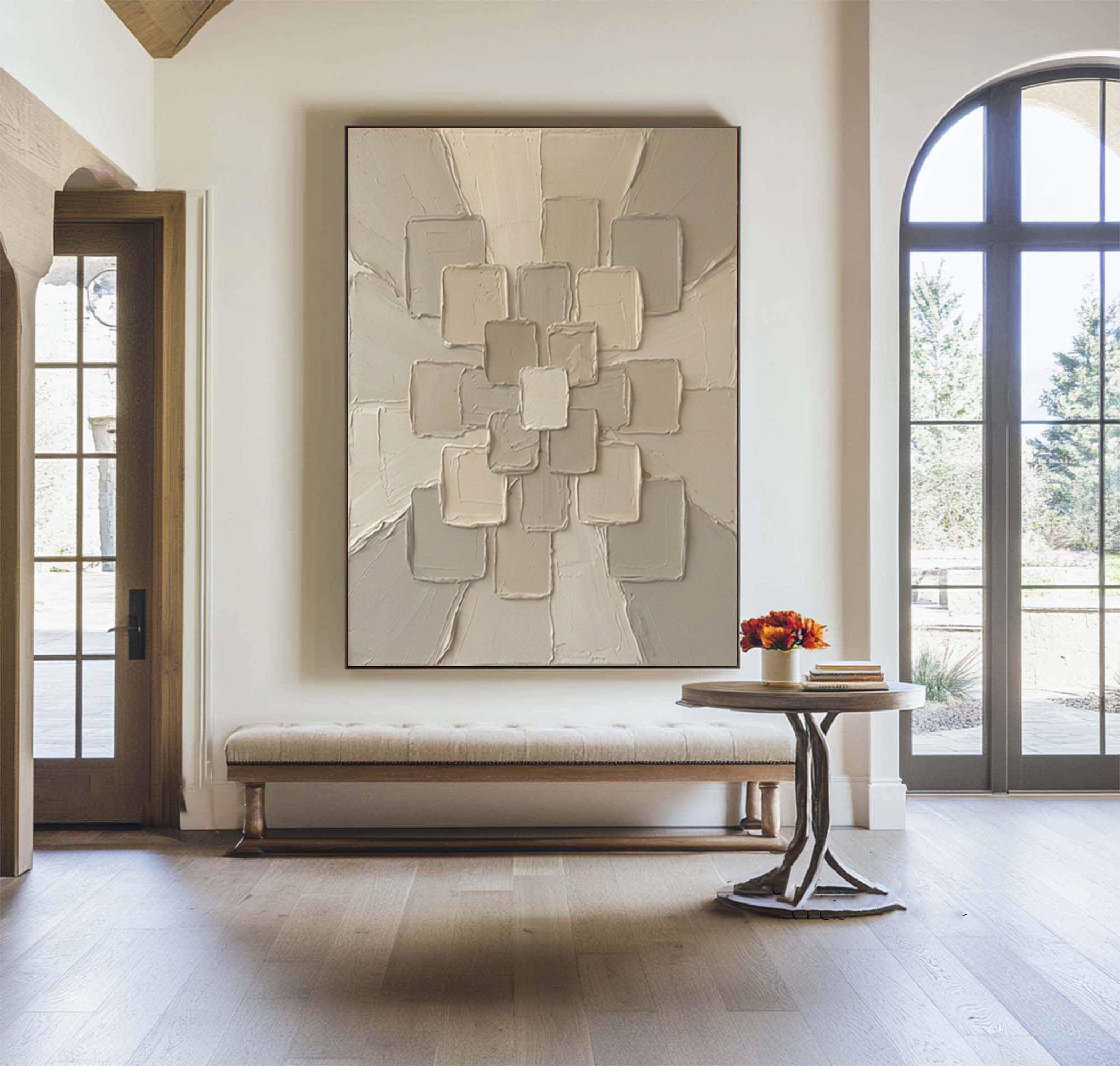 Large Neutral Geometric Texture Wall Art Modern Abstract Canvas Decor