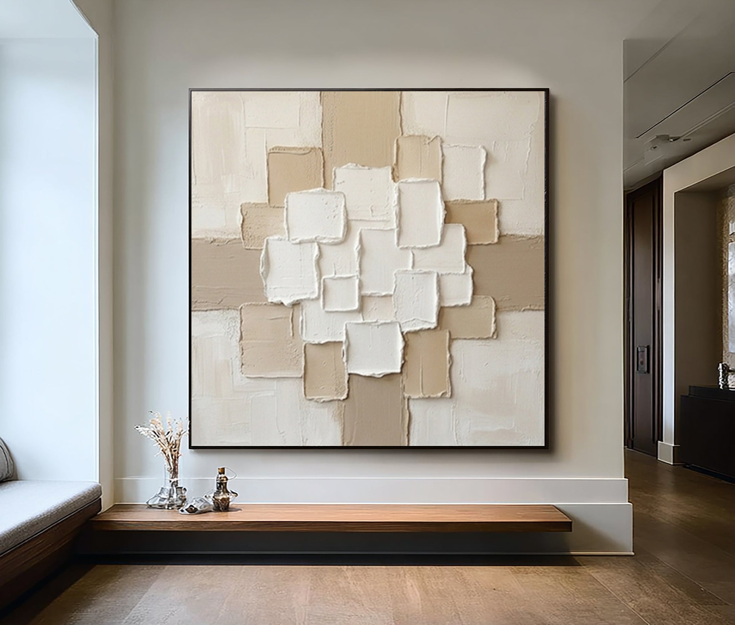Large Ivory Balance Relief Wall Art Contemporary Neutral Painting 