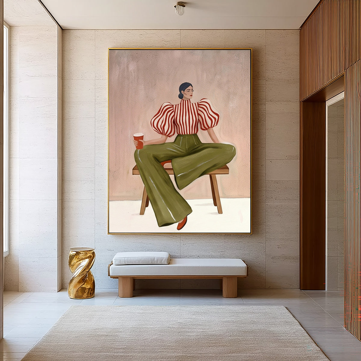 A Seat of Her Own Contemporary Fashion Figurative Painting Hand Painted Wall Art