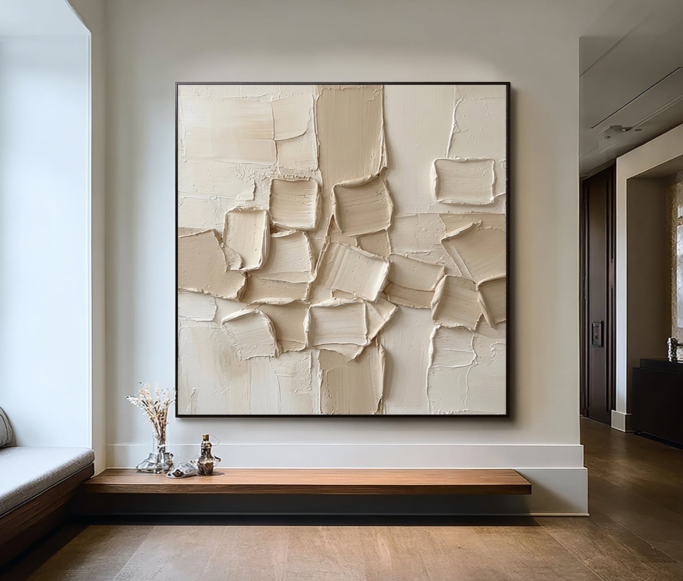 Large Layered Surface Composition Wall Art Contemporary Neutral Relief Painting