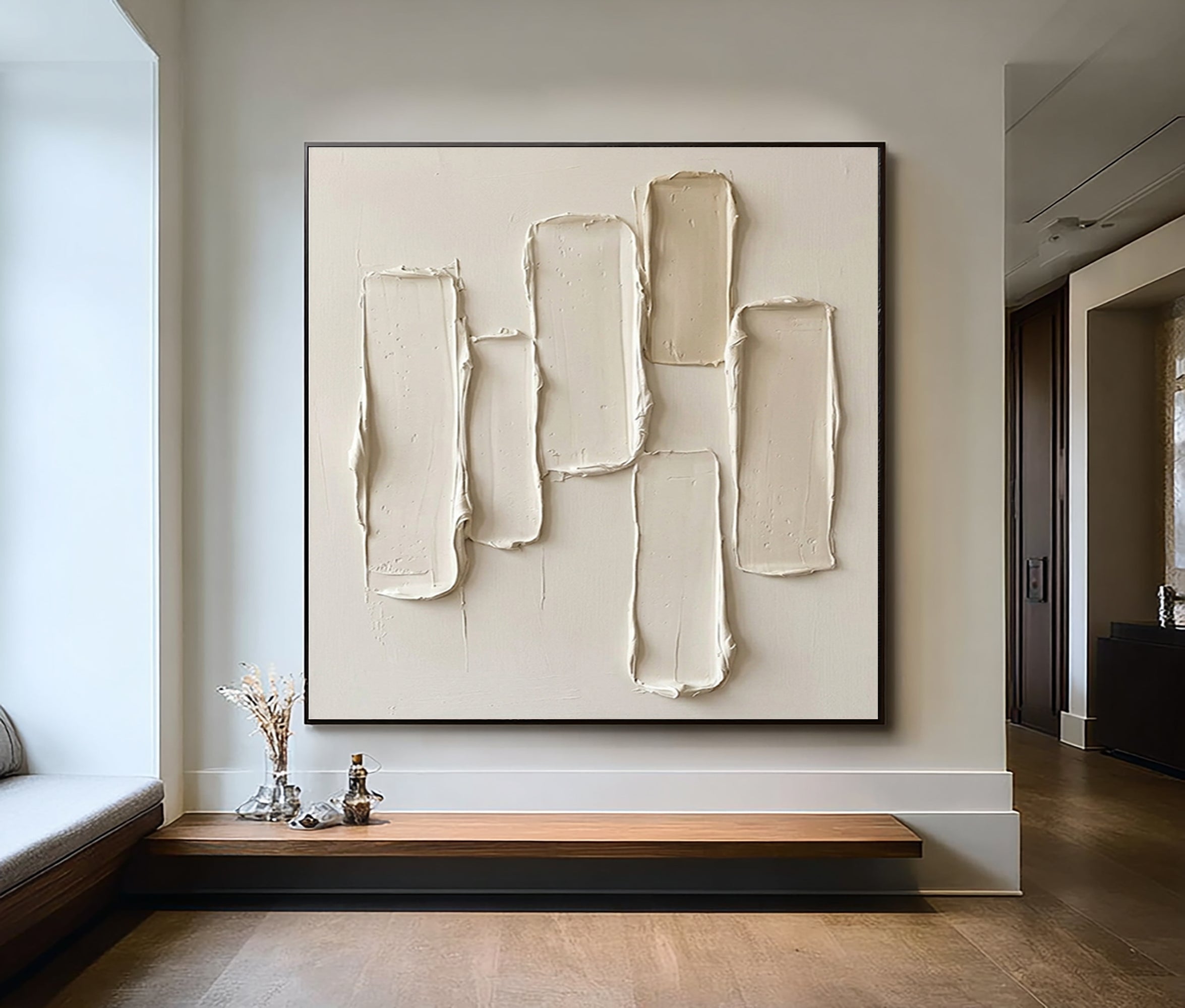 Large Architectural Rhythm Textured Wall Art Neutral Contemporary Relief Painting 