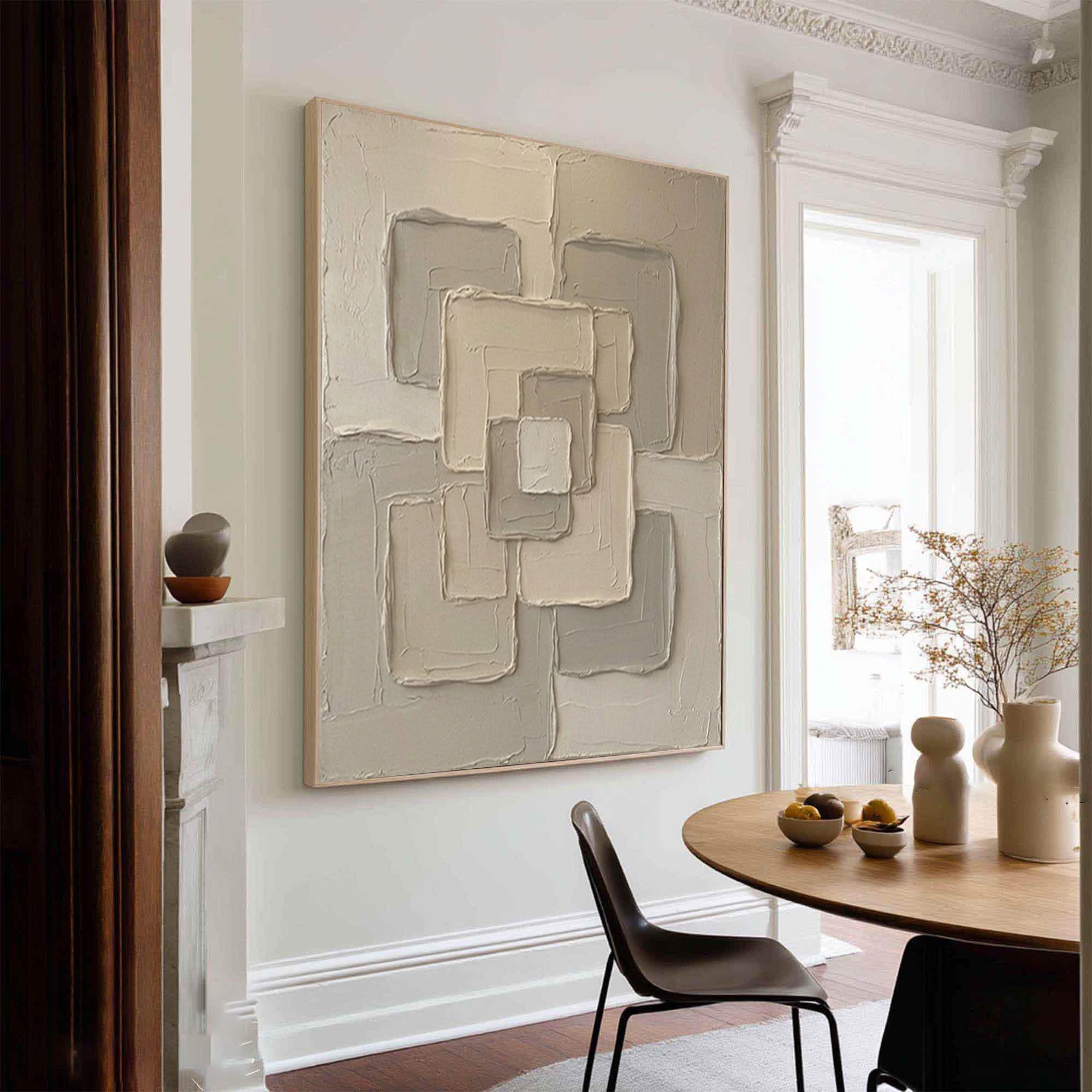 Large Neutral Interlocking Geometric Wall Art Textured Abstract Canvas 
