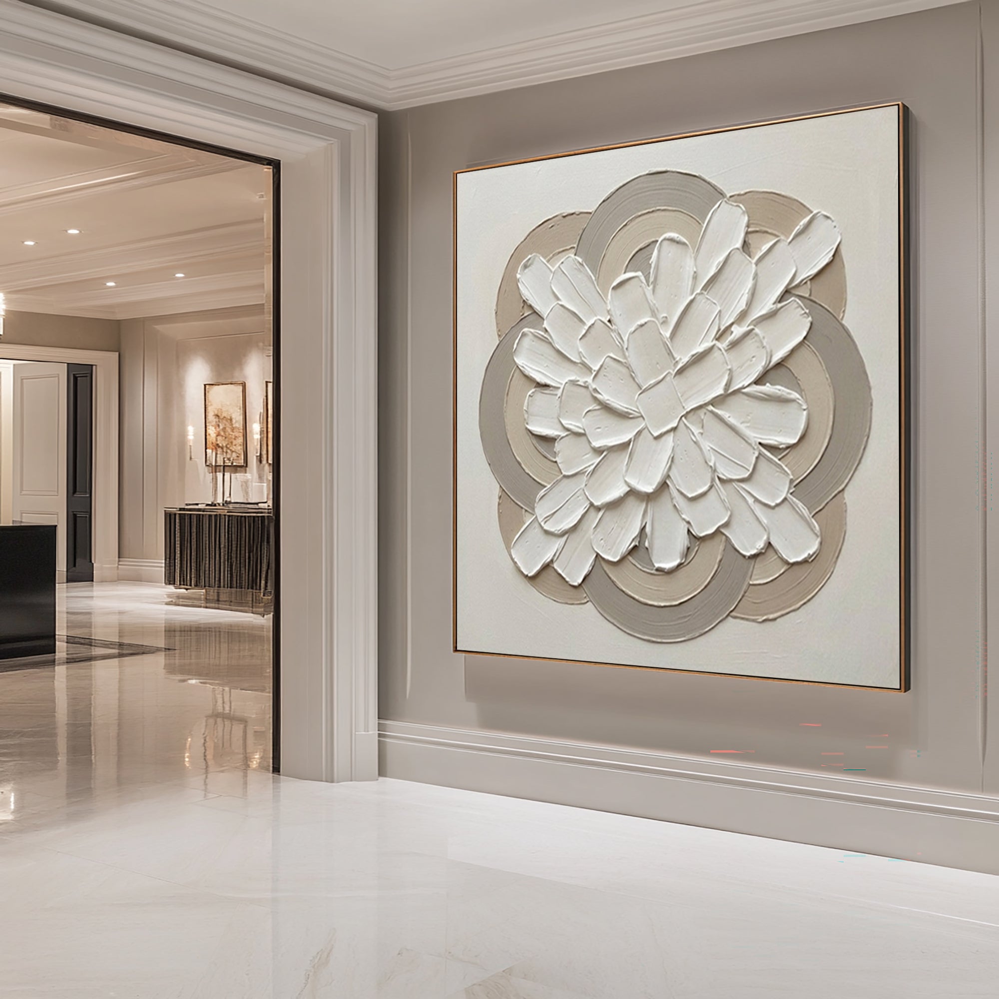 Large Petal Relief Mandala Wall Art Hand Painted Texture Painting
