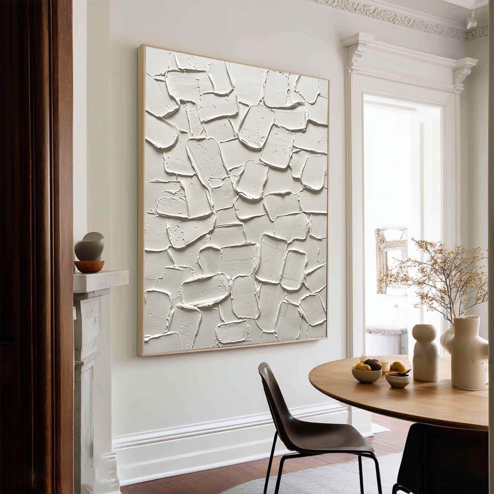 Large Textured Abstract Wall Art Neutral Beige Impasto Canvas Painting 
