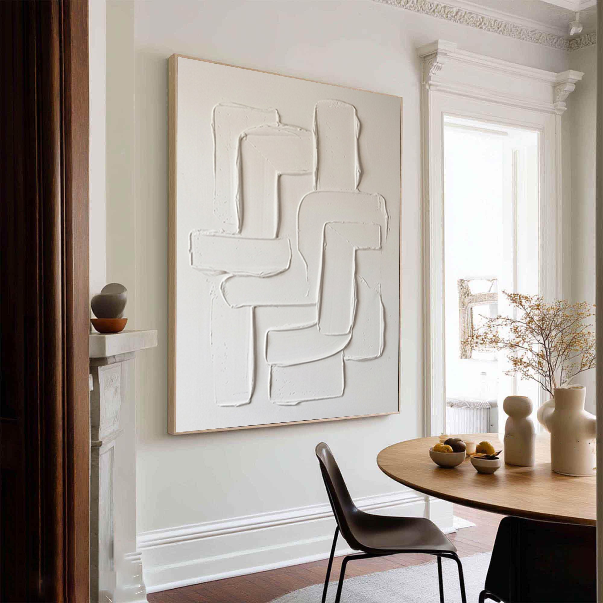 Large White Textured Abstract Wall Art Minimalist Relief Canvas Painting