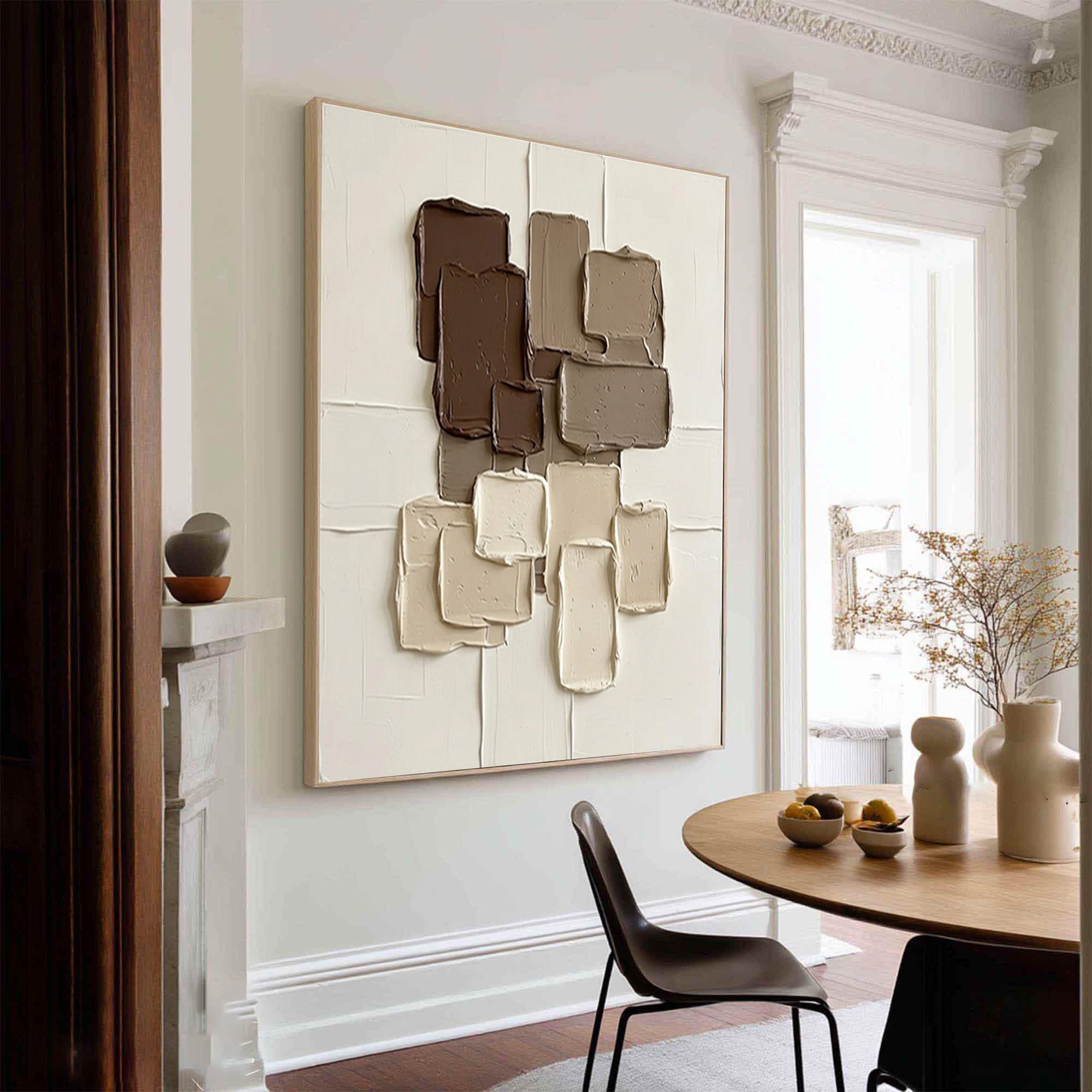 Large Modern Mocha Abstract Canvas Art Neutral Textured Wall Decor 