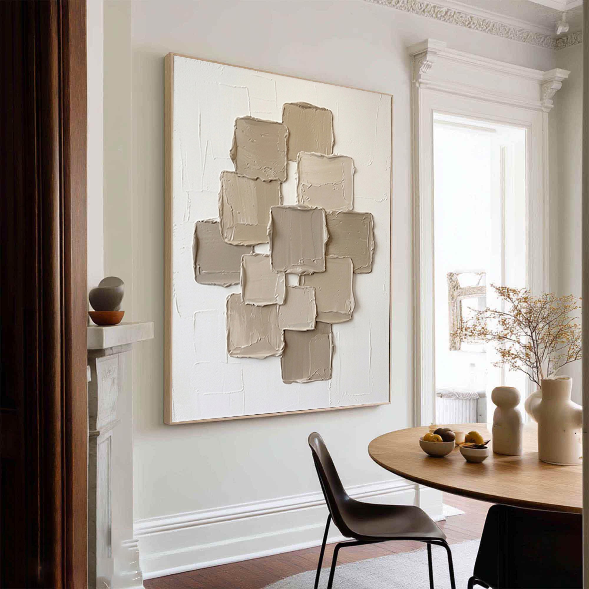 Large Stacked Cubes Textured Canvas Art Contemporary Neutral Wall Decor 