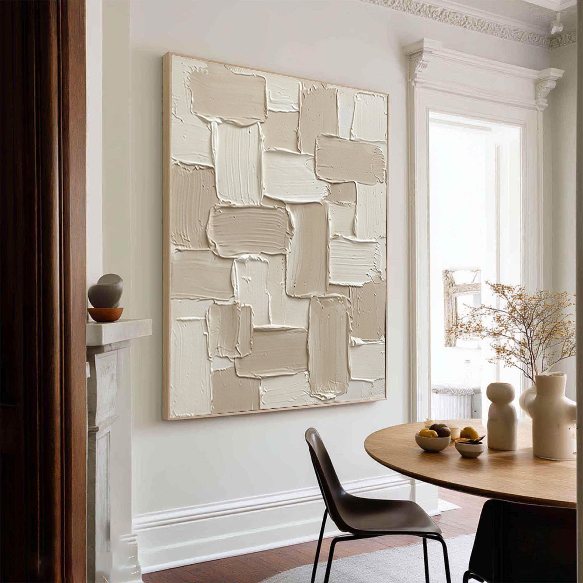 Large Neutral Textured Wall Art | Hand-Painted Geometric Abstract Canvas 