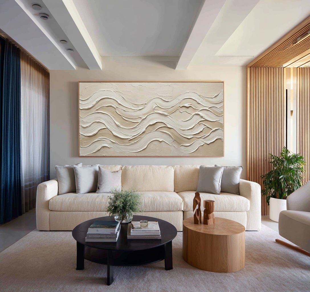 Large Textured Abstract Wall Art Neutral Geometric Canvas Painting | ArtvistaGallery 