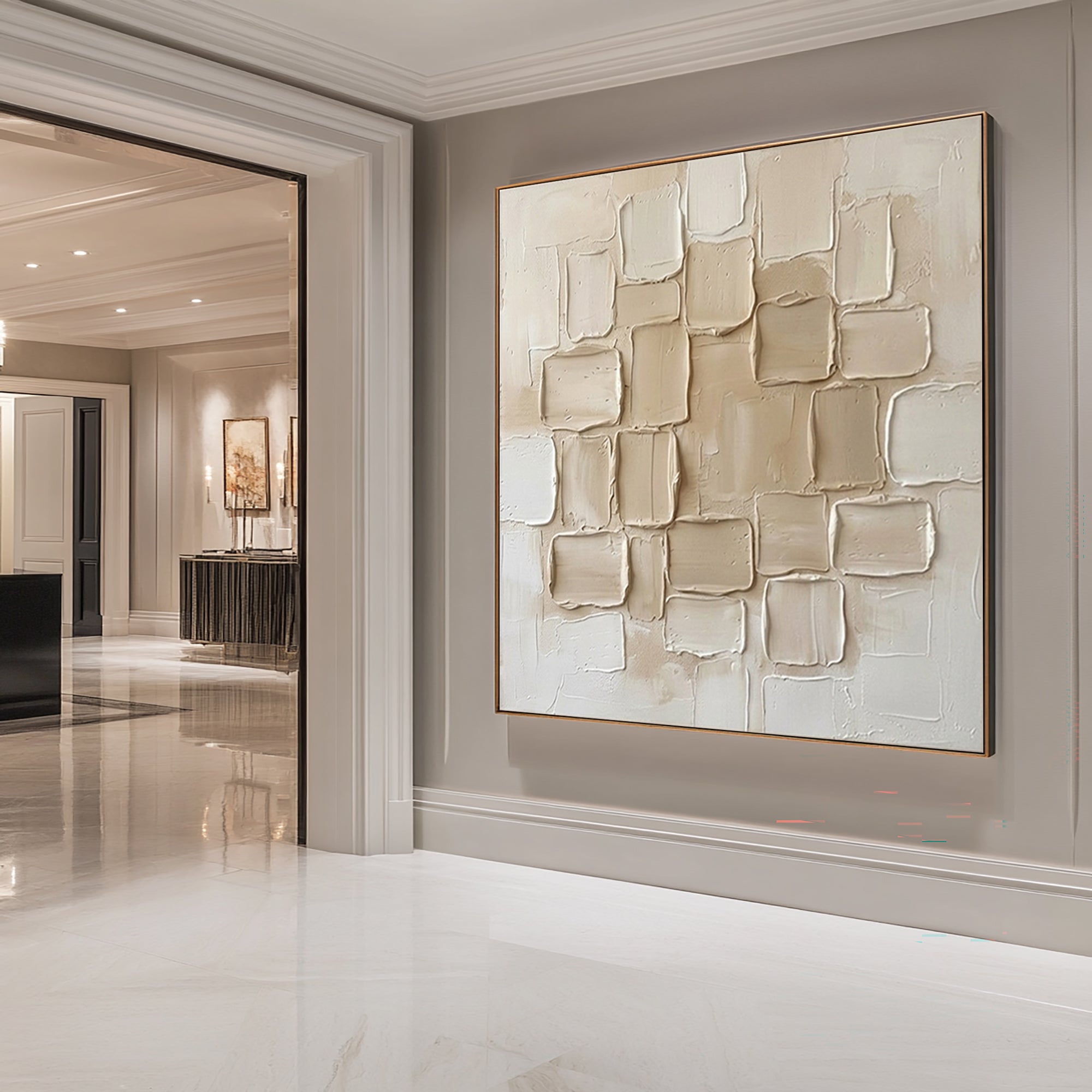 Large Neutral Sculptural Layers Wall Art Hand Painted Texture Painting 