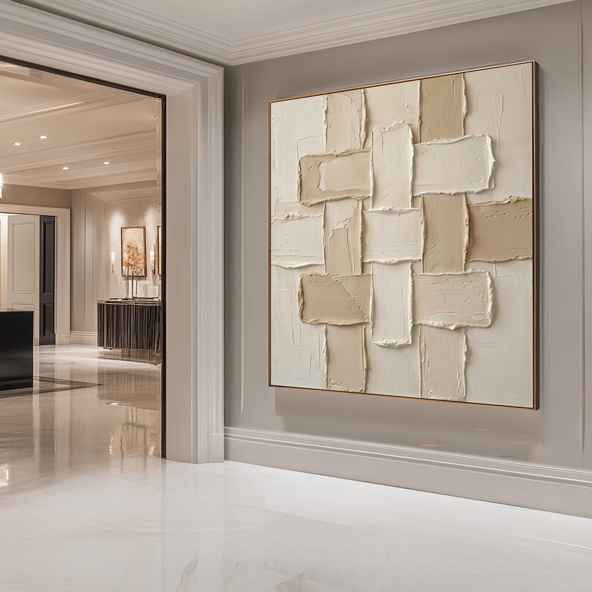 Large Balanced Relief Grid Wall Art Minimalist Neutral Painting