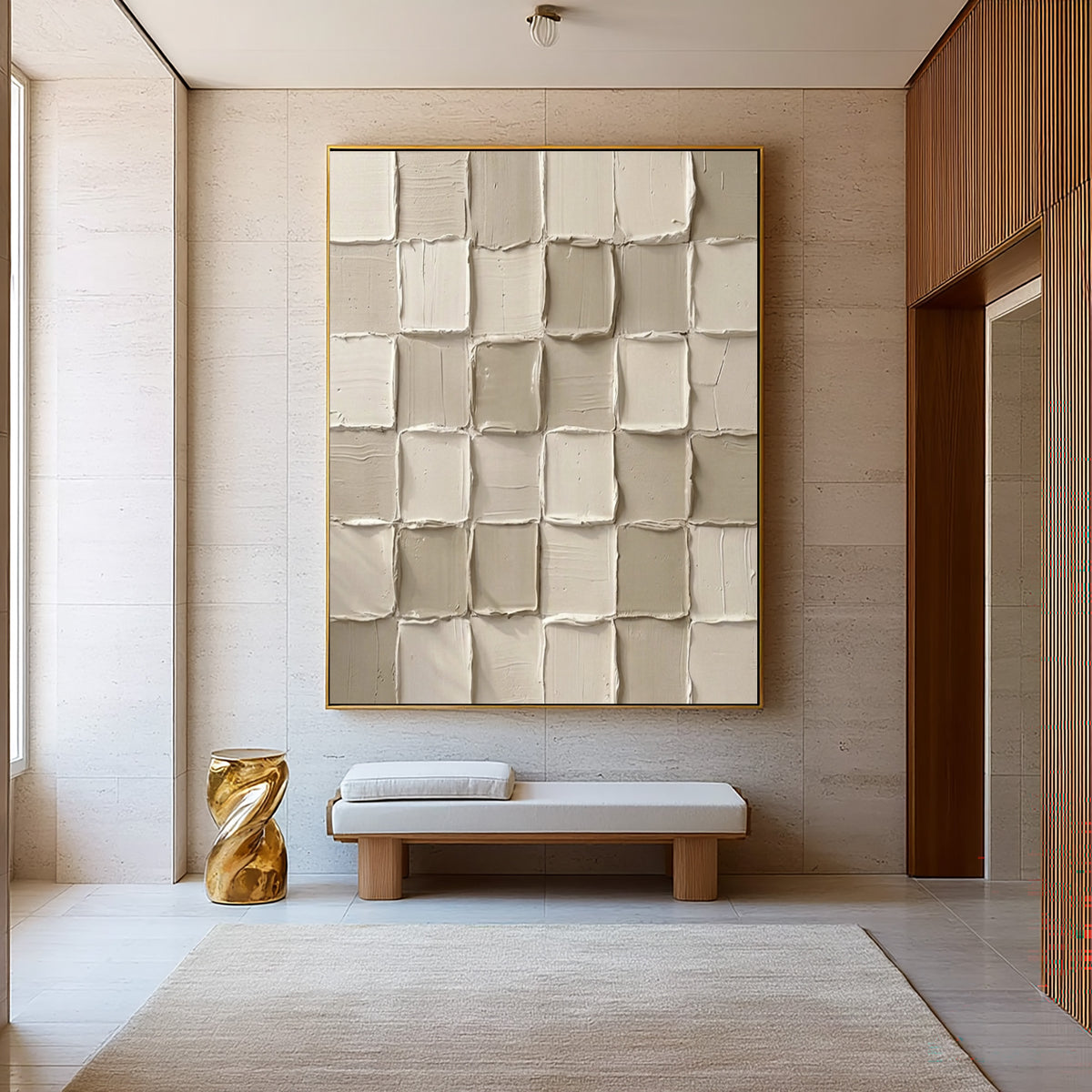 Fragments Finding Their Rhythm Large Textured Ivory Abstract Wall Art Modular Relief Artwork