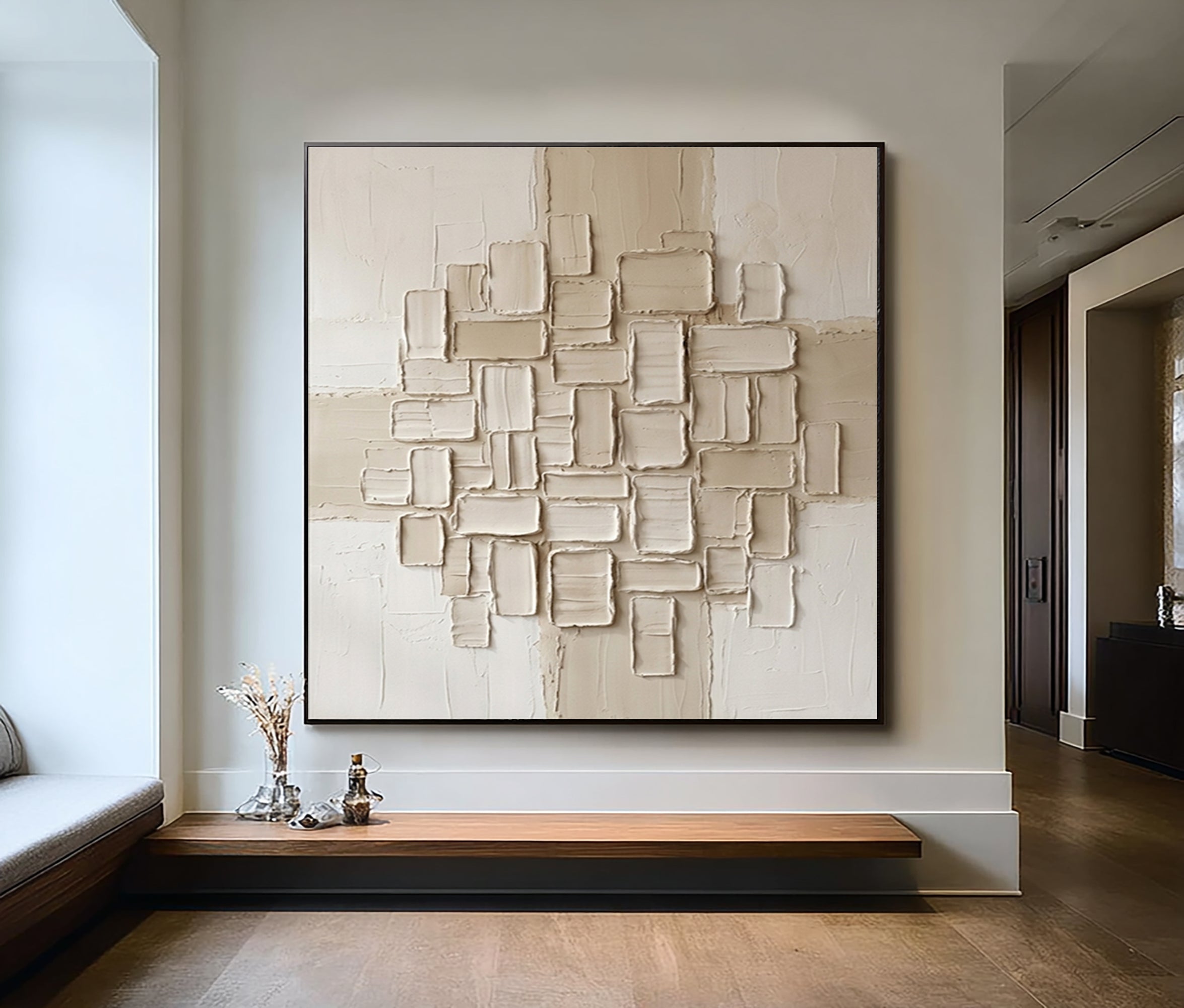 Large Cubic Relief Wall Art Contemporary Neutral Sculptural Texture Canvas Painting