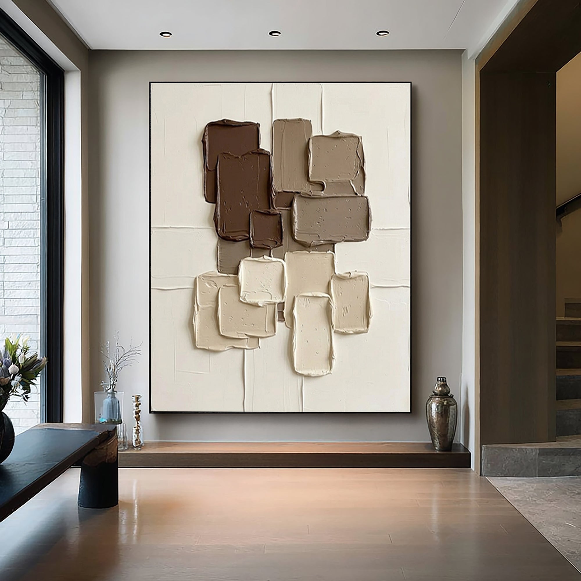 Large Modern Mocha Abstract Canvas Art Neutral Textured Wall Decor 