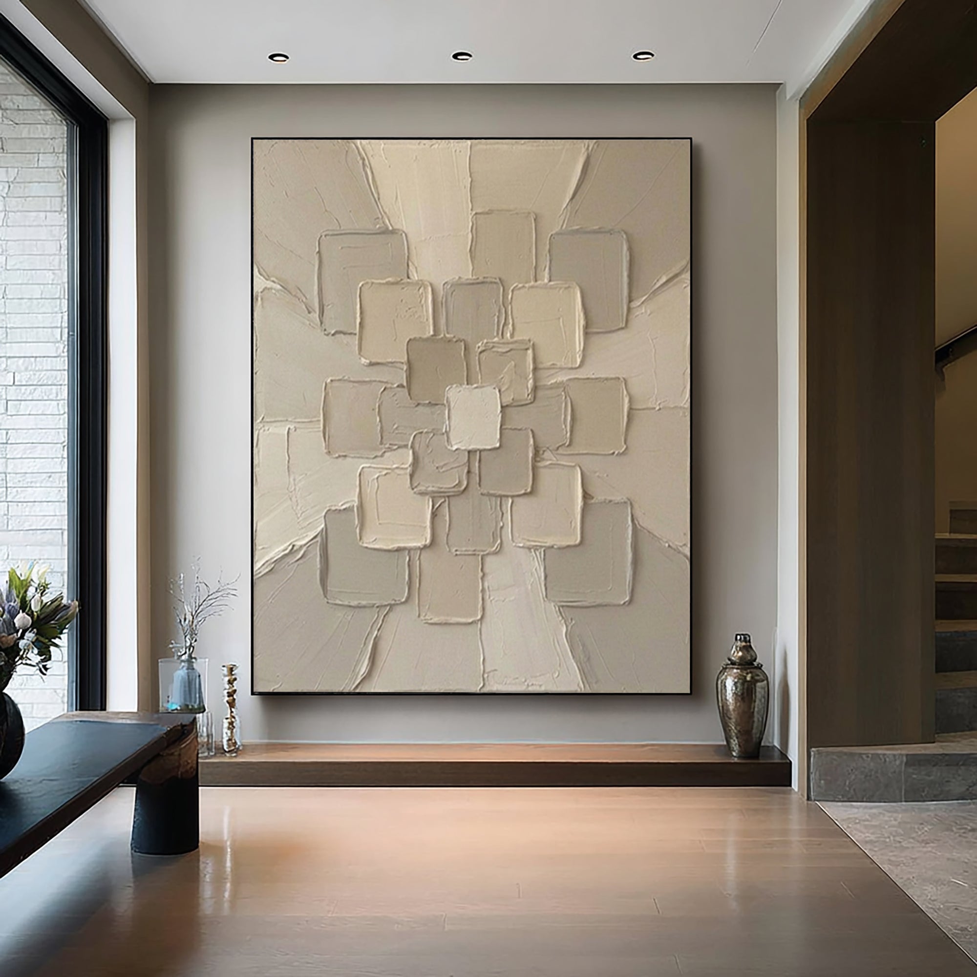 Large Neutral Geometric Texture Wall Art Modern Abstract Canvas Decor