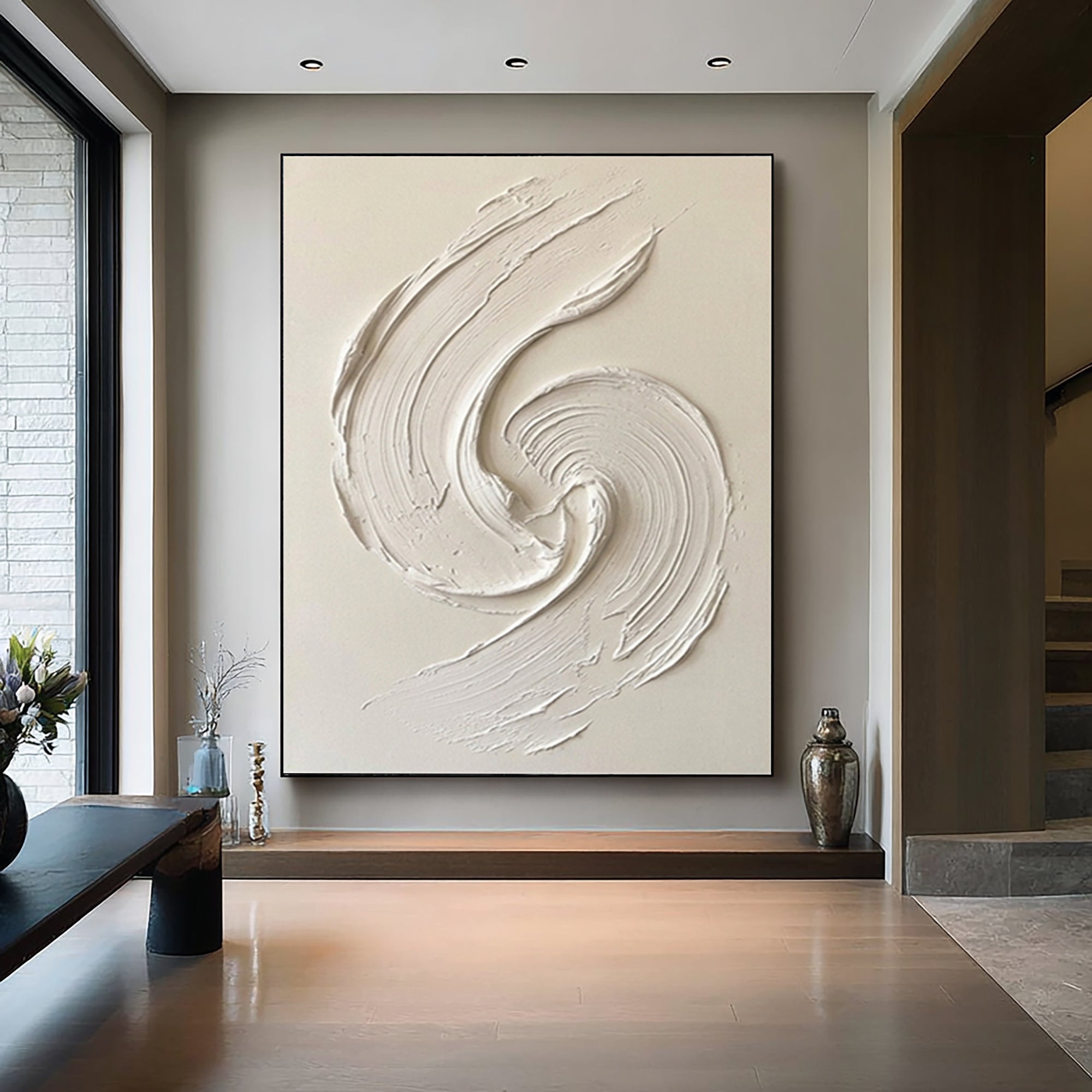 Large Contemporary White Texture Painting Dynamic Palette Knife Art