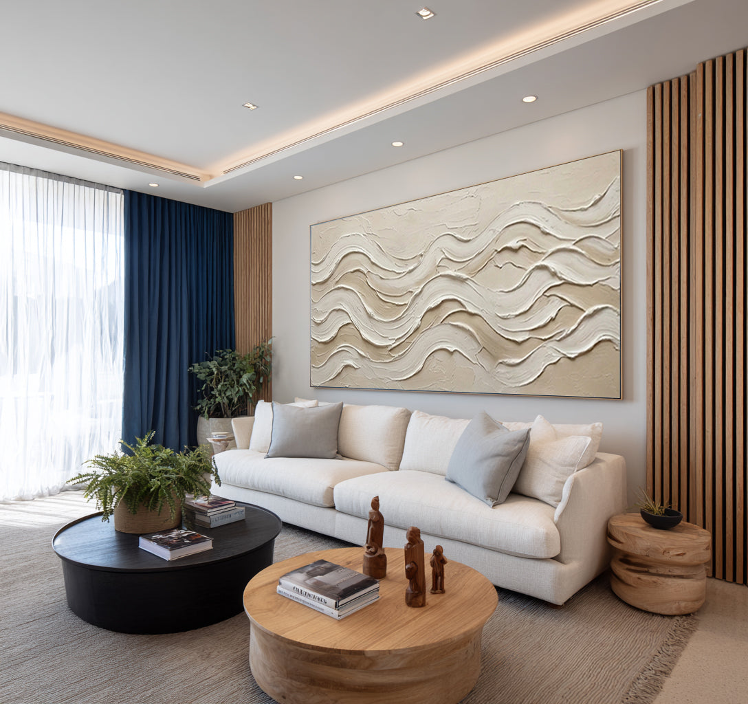 Large Textured Abstract Wall Art Neutral Geometric Canvas Painting | ArtvistaGallery 