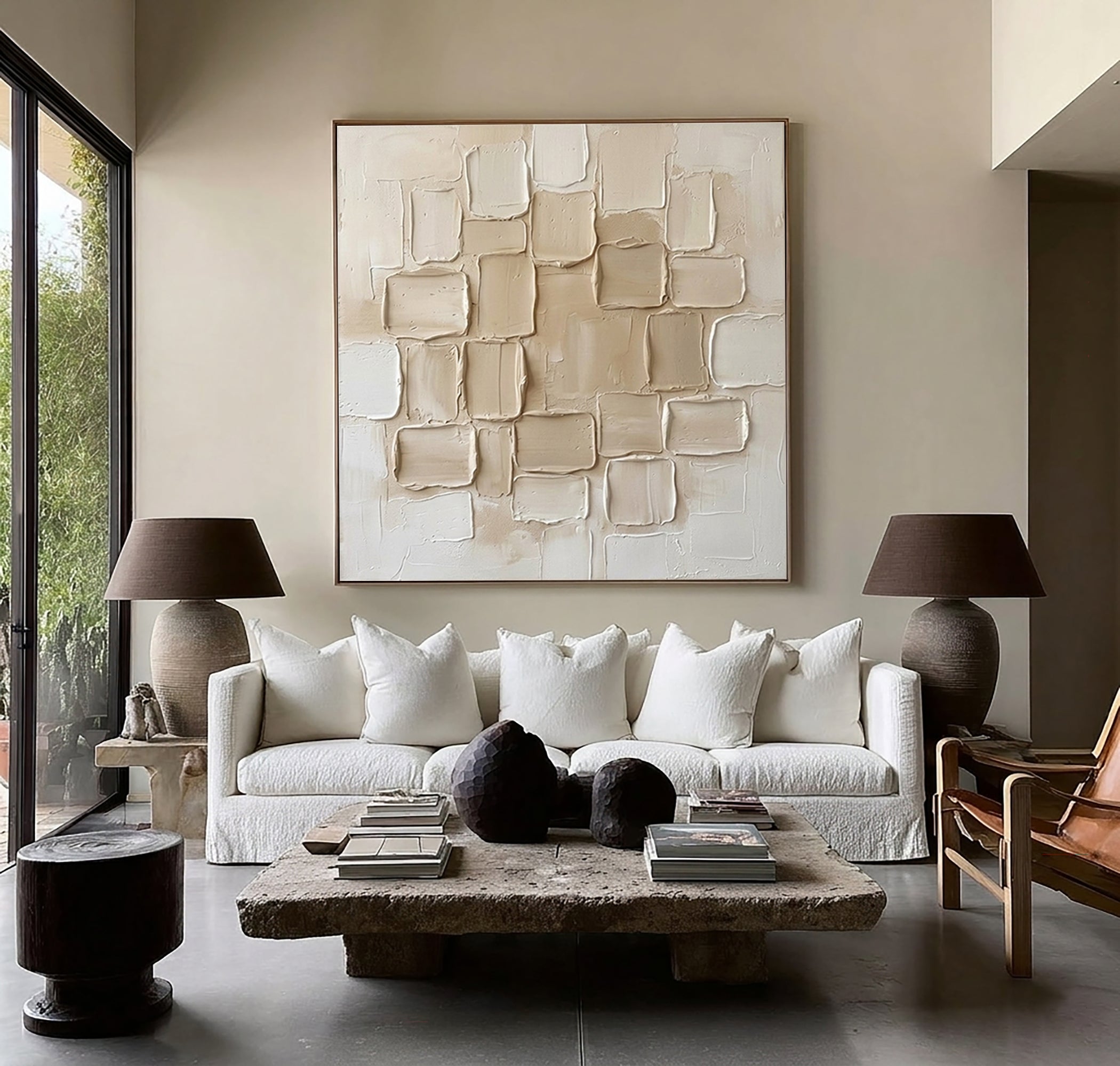 Large Neutral Sculptural Layers Wall Art Hand Painted Texture Painting 