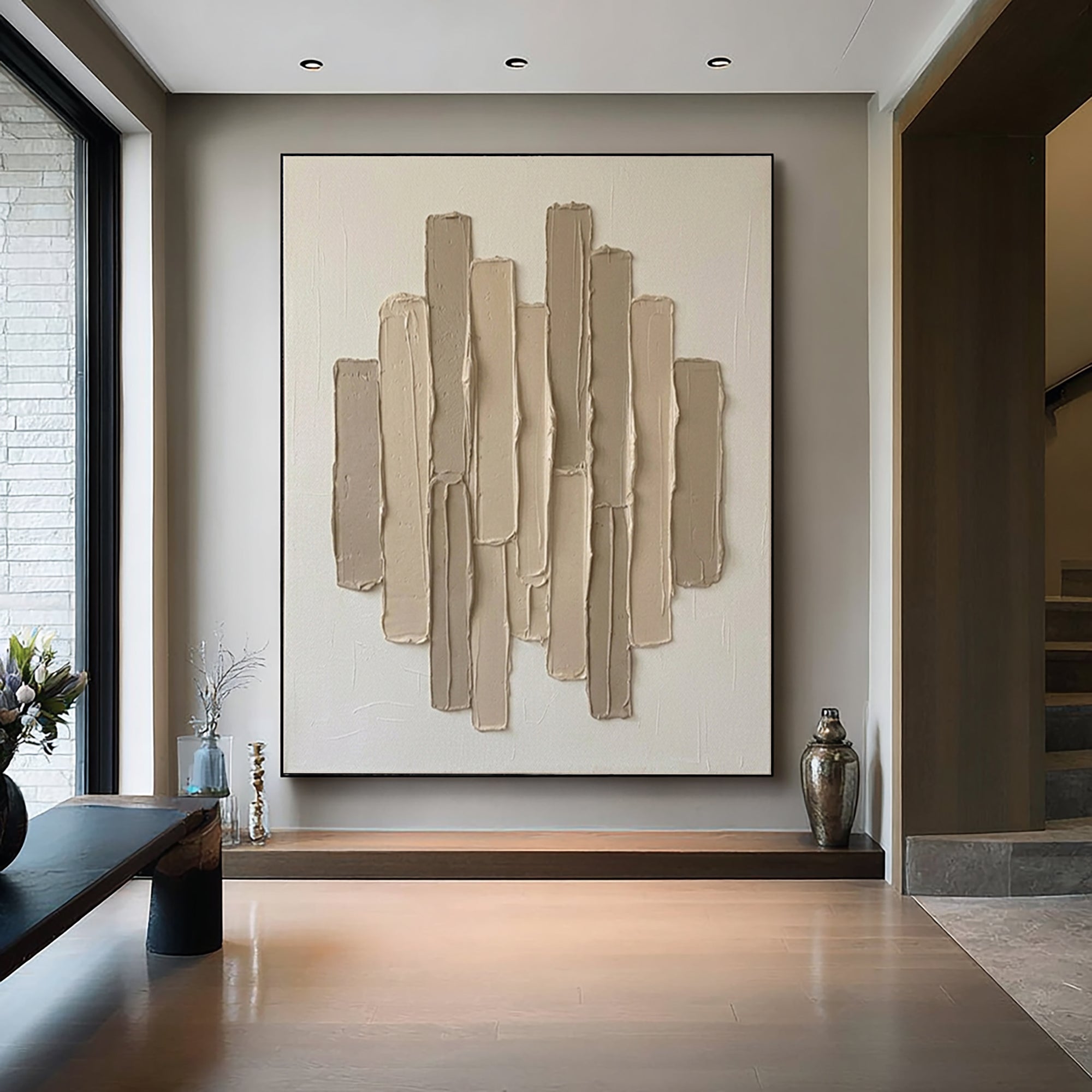 Large Vertical Textured Wall Art Neutral Abstract Canvas Decor 