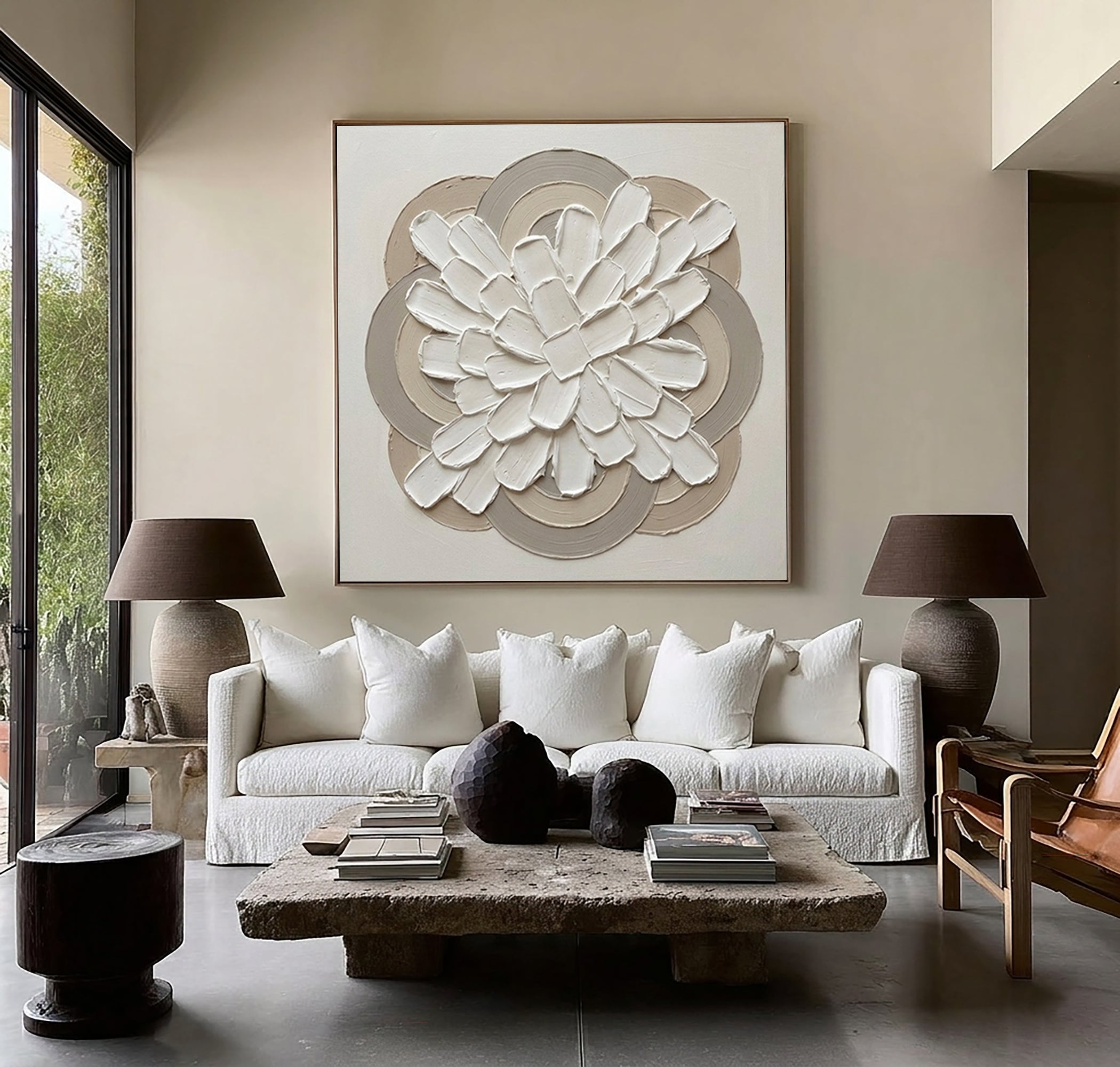 Large Petal Relief Mandala Wall Art Hand Painted Texture Painting