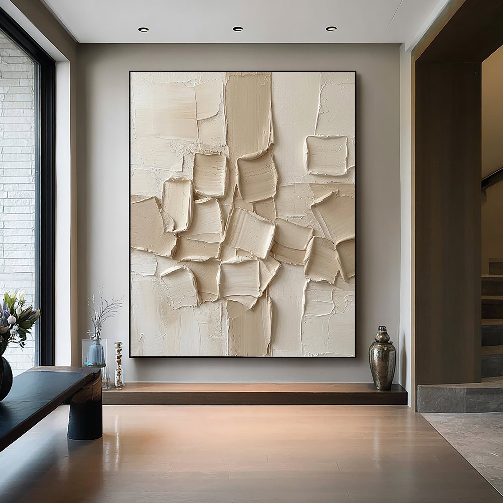 Large Neutral Textured Canvas Art Modern Minimalist Painting