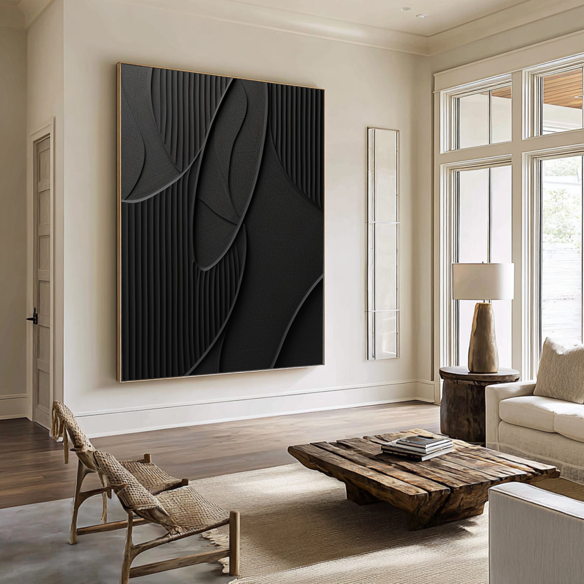 Large Abstract Oil Painting Black Textured Art, Modern Luxury Wall Art for Interior #WAB 016