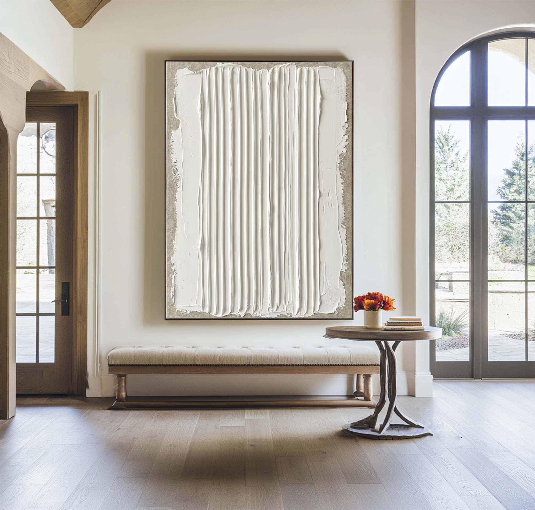 Large Vertical Textured Oil Painting for Minimalist Neutral Wall Decor