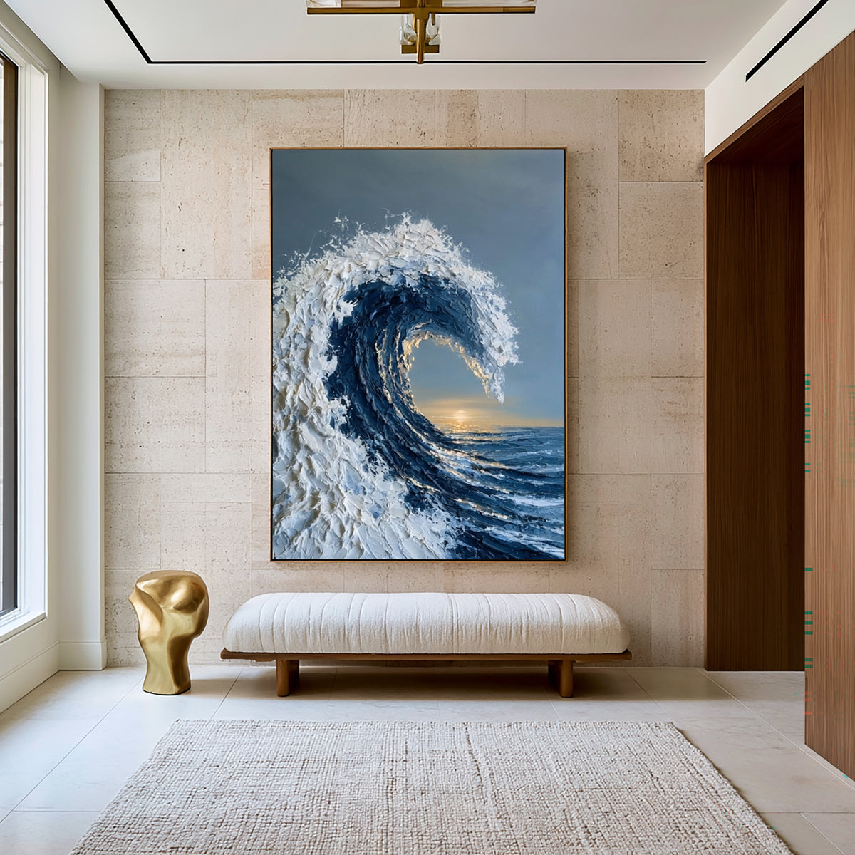 Large Gallery Style Ocean Wave Wall Art Textured Oil Painting Coastal Seascape Cowboy Cowgirl Inspired Vintage Americana Artwork Luxury Decor