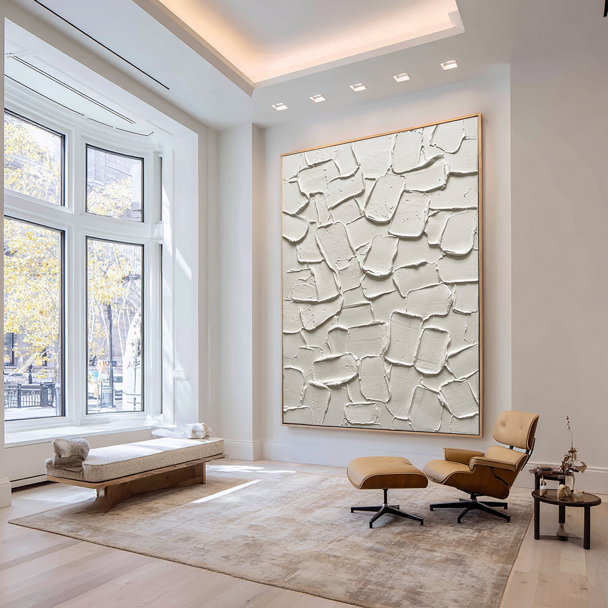 Large Textured Abstract Wall Art Neutral Beige Impasto Canvas Painting 